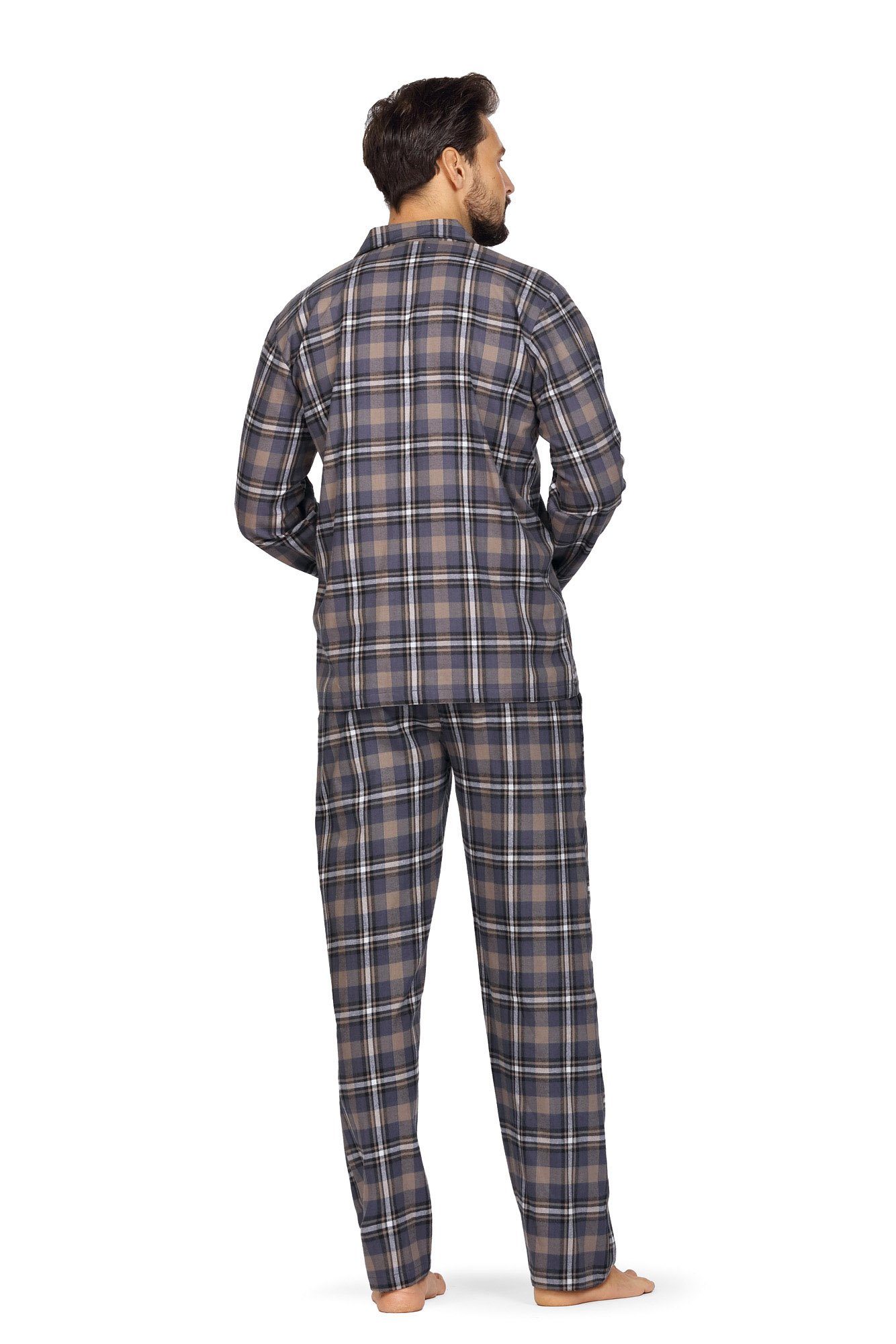 lang Set) Schlafanzug Flanell-Webware (Set, Comte 2 Baumwolle Pyjama Knopfleiste Schlafanzug Herren tlg.,