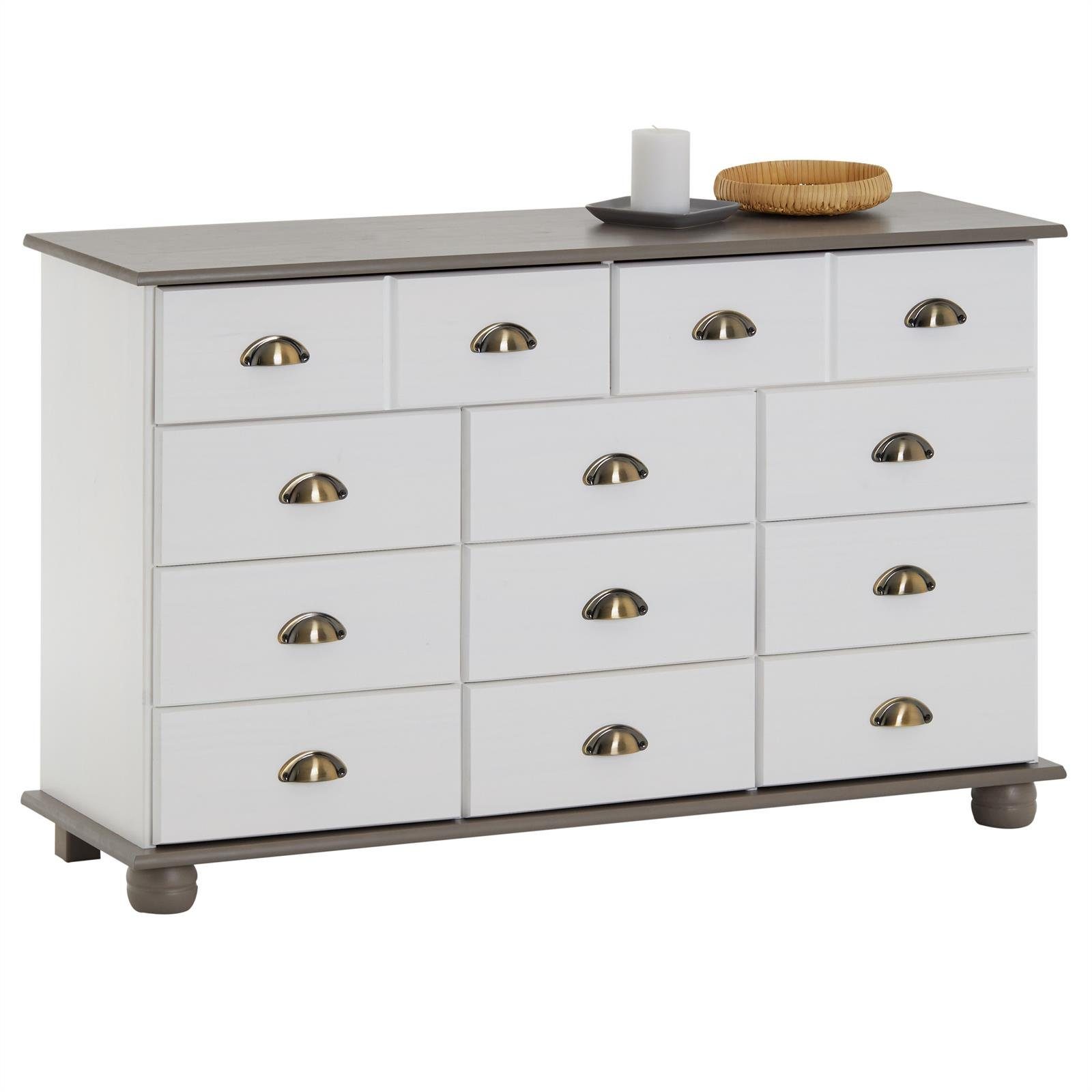 IDIMEX Kommode COLMAR, Schubladenkommode mit Muschelgriff, Sideboard Massivholz weiß/taupe