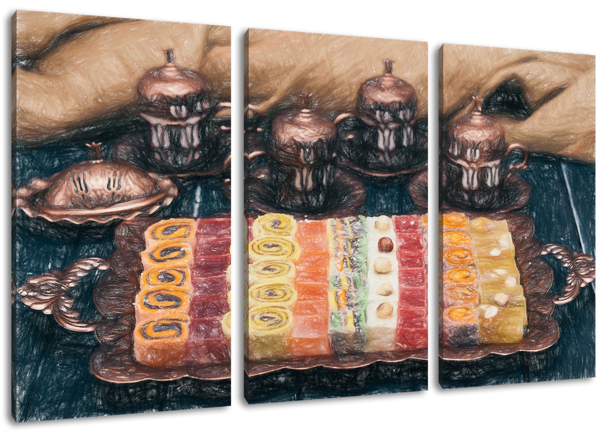 Pixxprint Leinwandbild traditionelle türkische Zackenaufhänger (1 3Teiler bespannt, (120x80cm) türkische inkl. traditionelle fertig Desserts Leinwandbild Desserts, St)