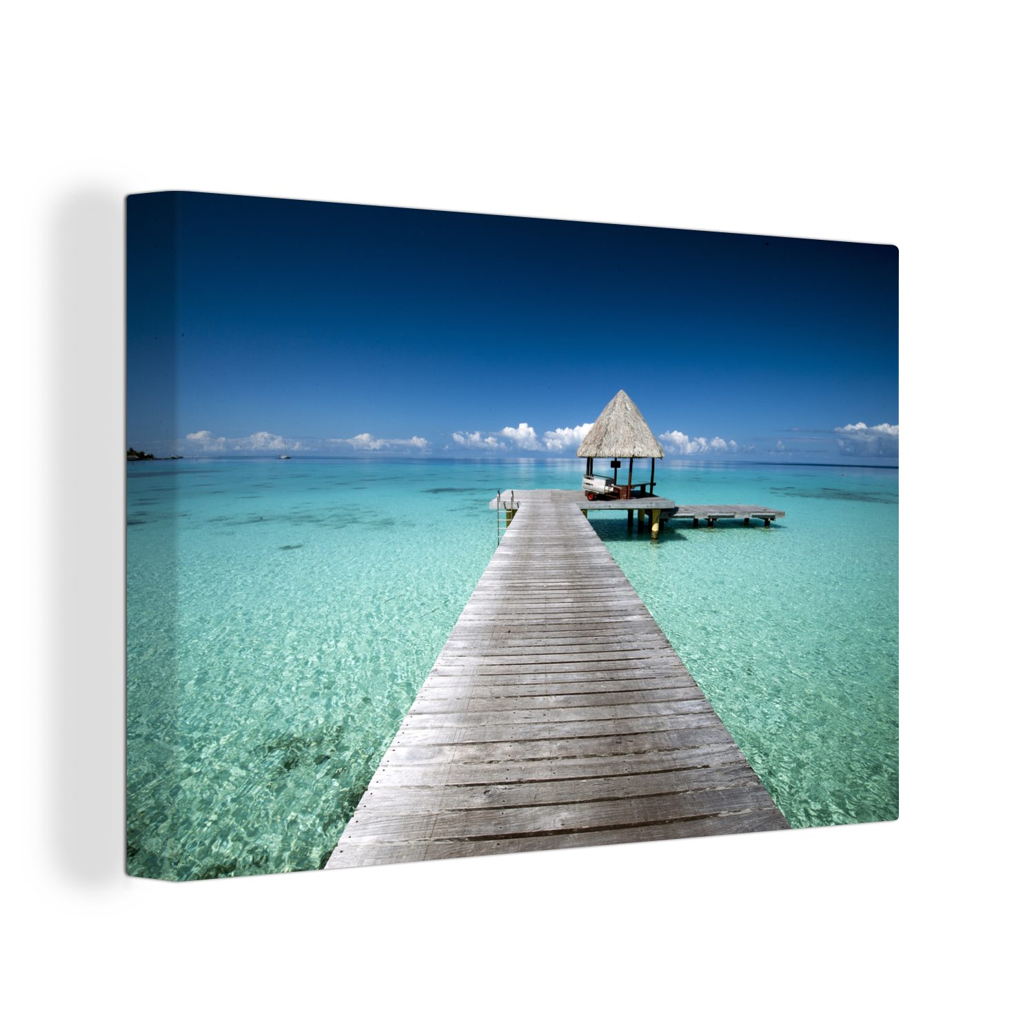 OneMillionCanvasses® Leinwandbild Steg in Französisch-Polynesien, (1 St), Wandbild Leinwandbilder, Aufhängefertig, Wanddeko, 30x20 cm