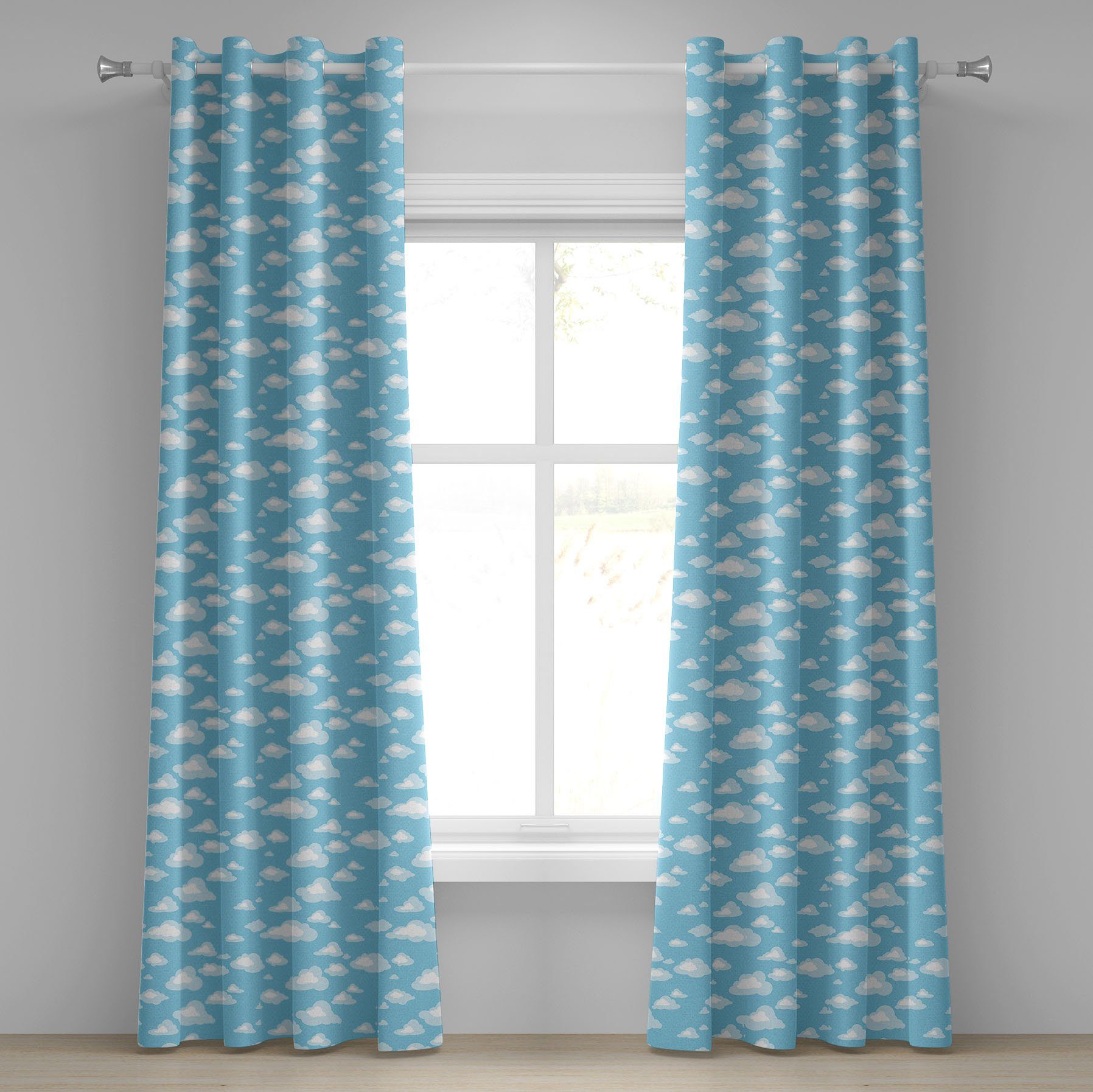 Gardine Dekorative 2-Panel-Fenstervorhänge für Schlafzimmer Wohnzimmer, Abakuhaus, Blau Weiss Cartoon-Himmel-Wolken