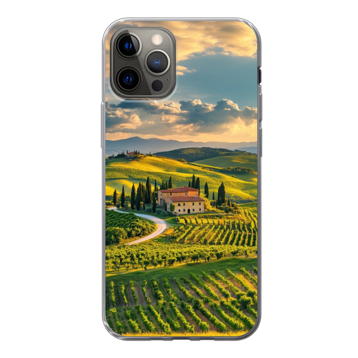 MuchoWow Handyhülle für Apple iPhone 12 Pro Toskana - Landschaft - Weinberge, Smartphone-Bumper, Print, Handy Schutzhülle Dünn