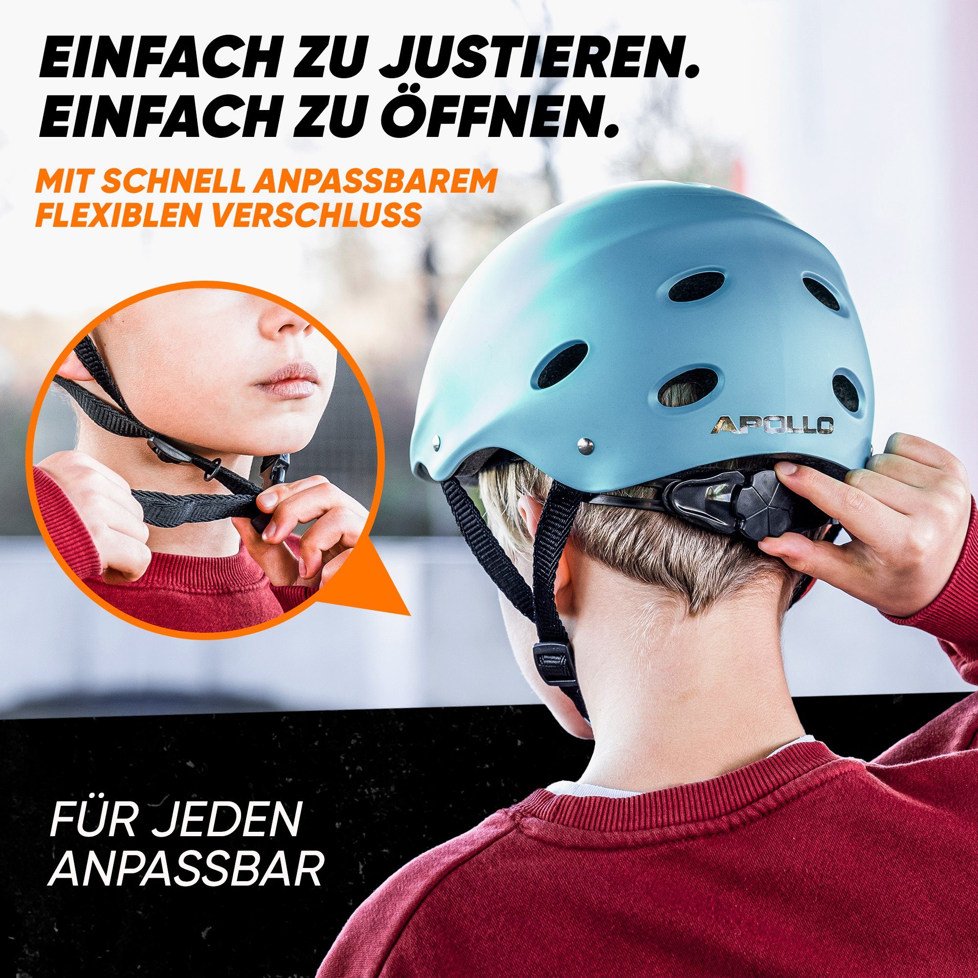Apollo Kinderhelm Skatehelm für Kinder und Erwachsene - Verstellbarer Skaterhelm, Kinderfahrradhelm für Jungen und Mädchen mit Drehrad-Anpassung – Bild 4 von 5