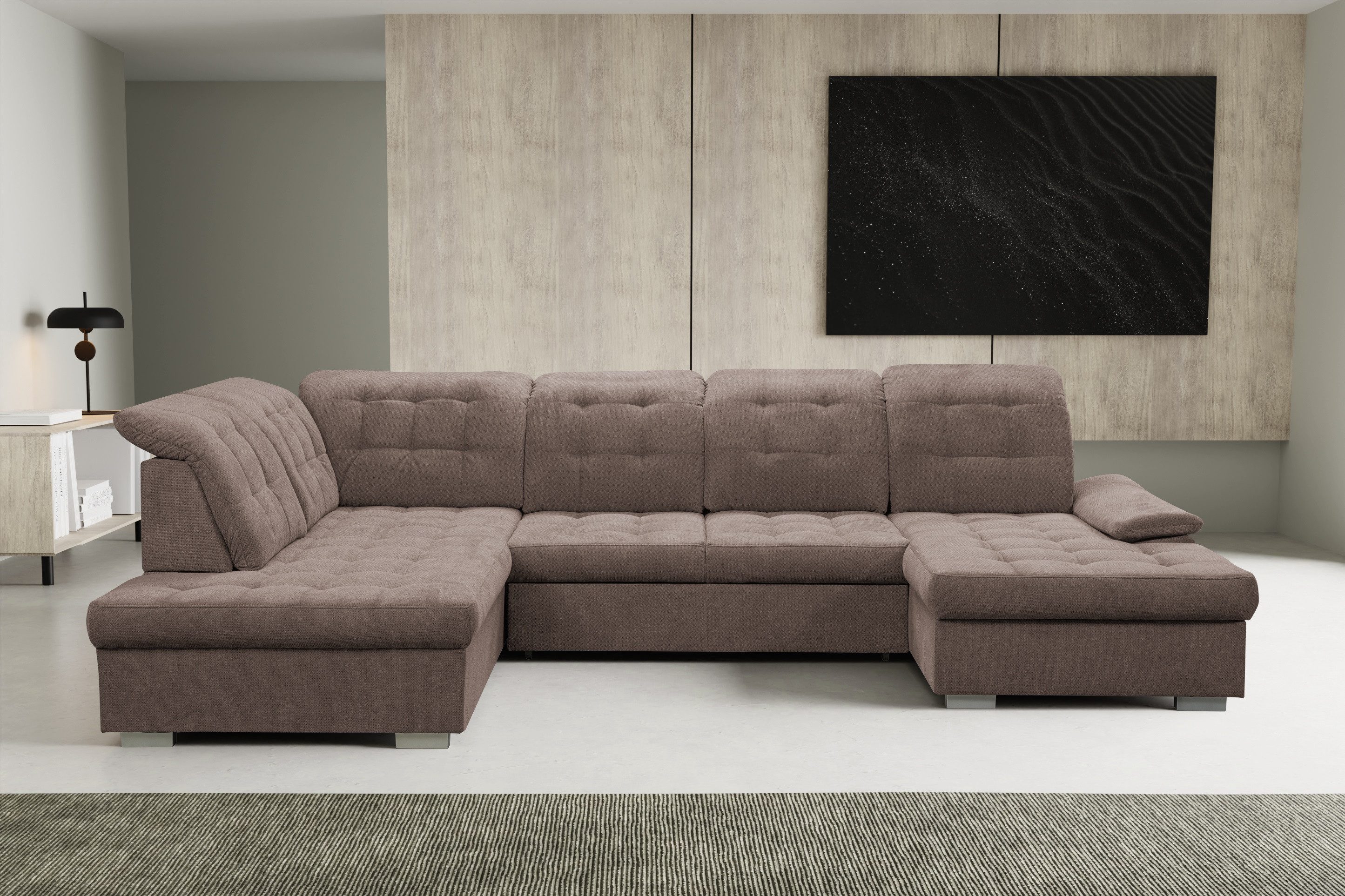 WERK2 Wohnlandschaft Kordula-New Multifunktion Couch, Breite 332cm, bequem, U-Form, Sofa in U-Form mit Schlaffunktion & Bettkasten, Schlafcouch