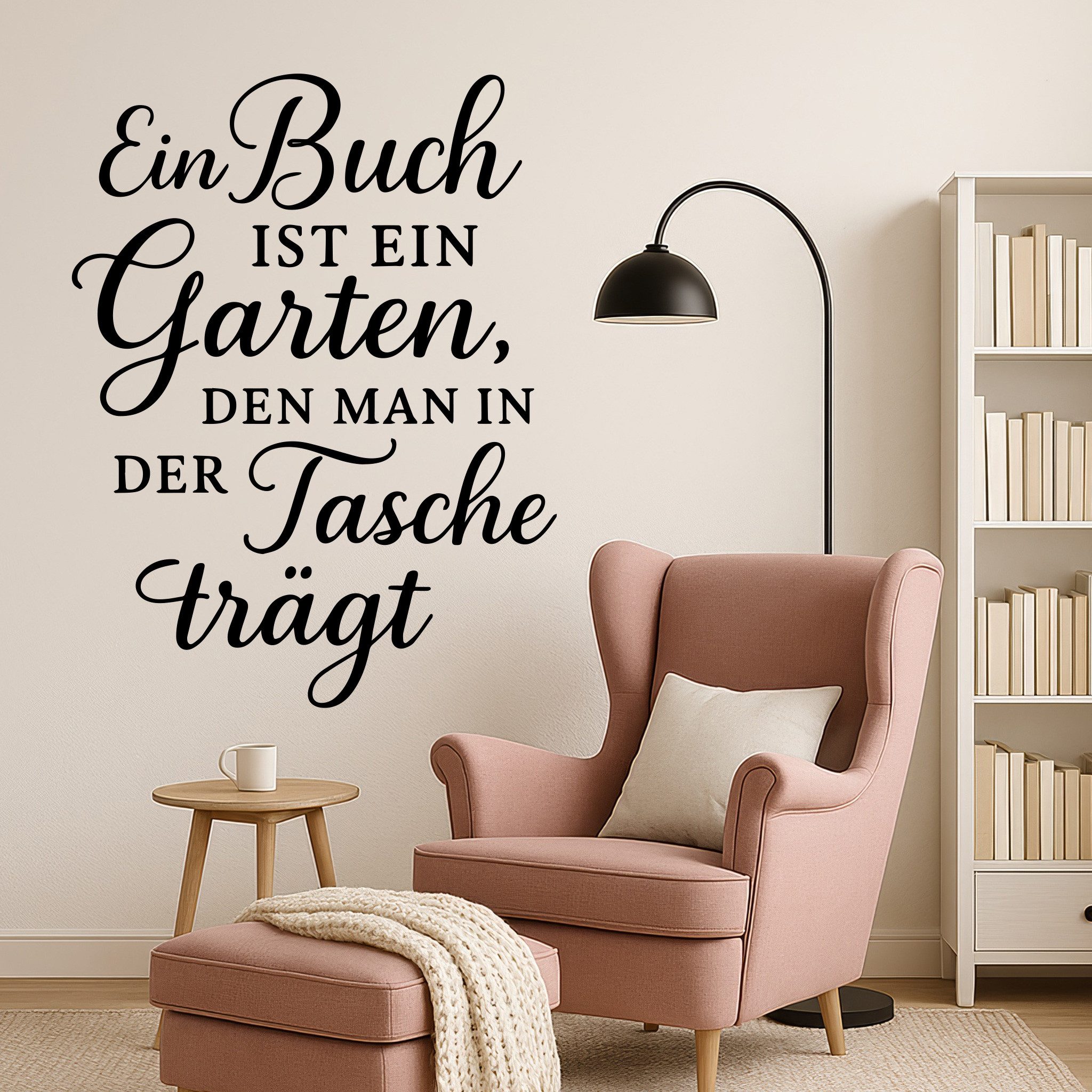 Sunnywall Wandspruch Wandtattoo Buch-Zitat – Ein Buch ist ein Garten - Bookish Spruch, selbstklebend, konturgeschnitten