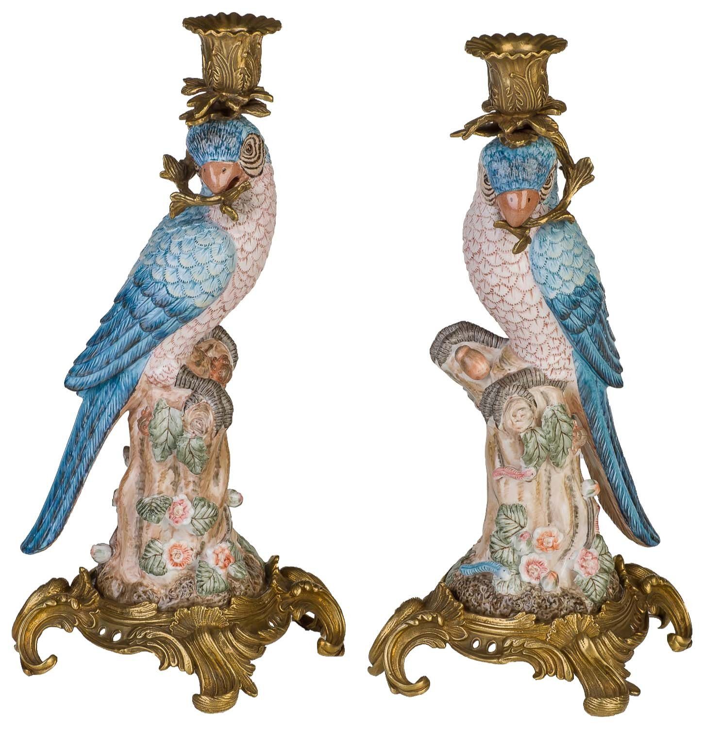 Aubaho Kerzenständer Kerzenhalter Kerzenständer Papagei Porzellan Skulptur Antik-Stil Paar
