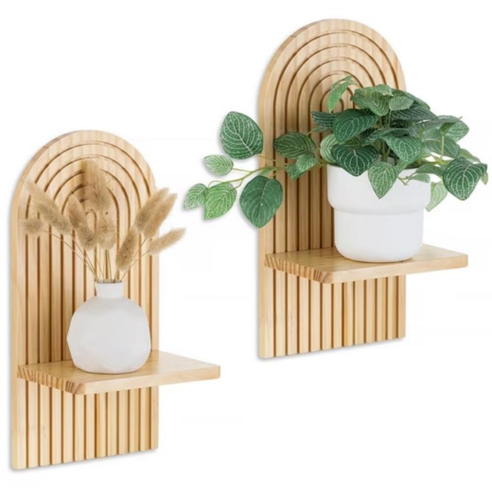 Ophy Wandregal 2er-Set Holz-Wandregale im Boho-Stil – weiß, robust, elegante Wanddeko für Wohnzimmer, Schlafzimmer & Kinderzimmer