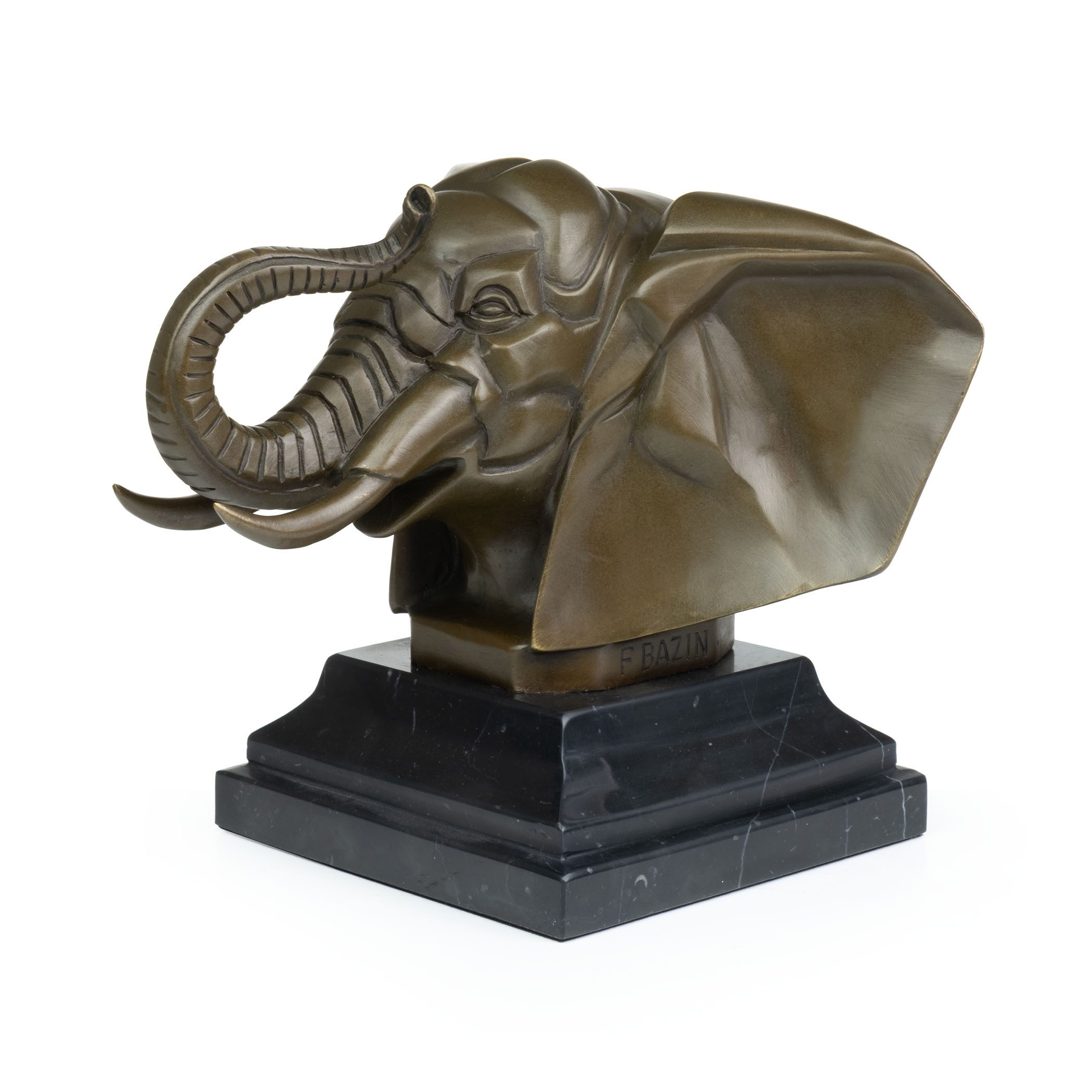 Moritz Tierfigur Elefantenkopf Dekofigur aus Bronze auf Marmorsockel H 16 cm Figur (Einzelartikel, kein Set)