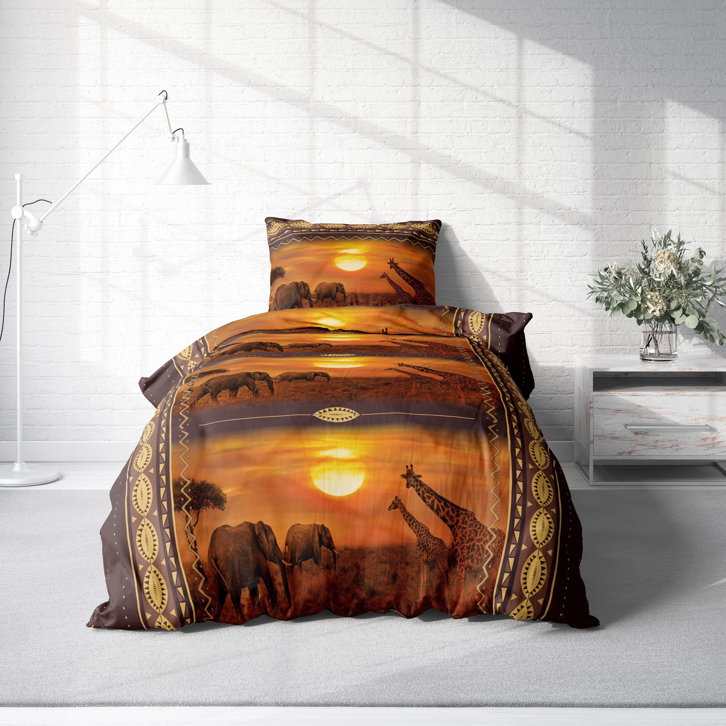 One Home Bettwäsche Afrika Savanne, Mikrofaser, 2 teilig, Safari, Elefanten günstig online kaufen