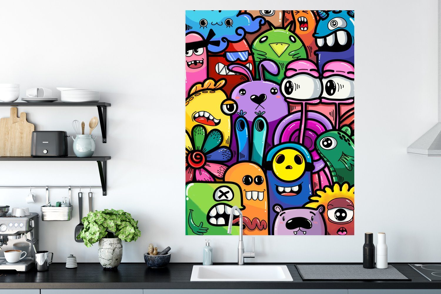 MuchoWow Poster Monster - Blumen - Wandbild, - Kinder, Lustig Deko, Design Dickes Qualitätsdruck (1 Papier Schlafzimmer, - St), Regenbogen - Wohnzimmer