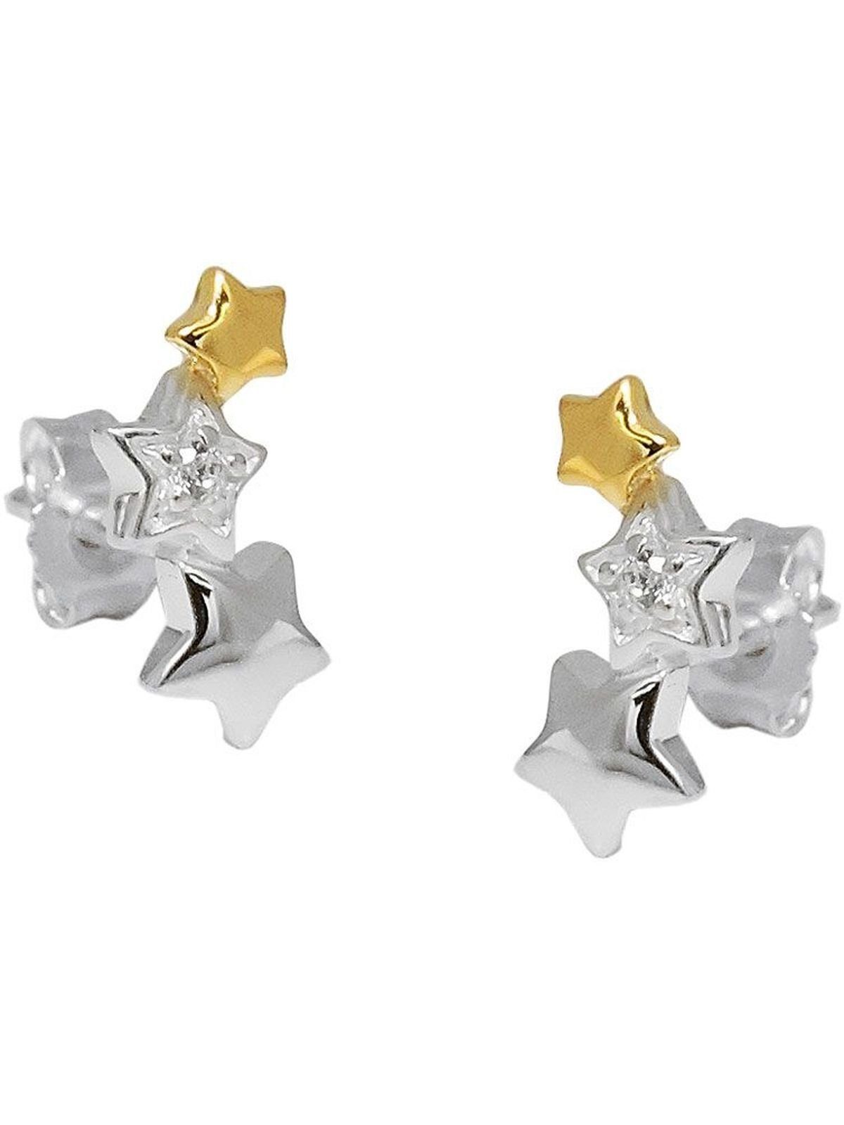 Gallay Paar Ohrstecker Ohrring 11x5mm Sternentrio mit Zirkonia bicolor Silber 925 (1-tlg)