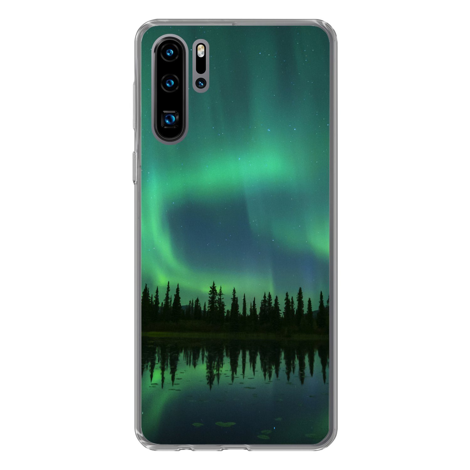 MuchoWow Handyhülle für Huawei P30 Pro Nordlicht - Bäume - Wasser - Alaska, Handy Case, Silikon, Bumper Case Dünn