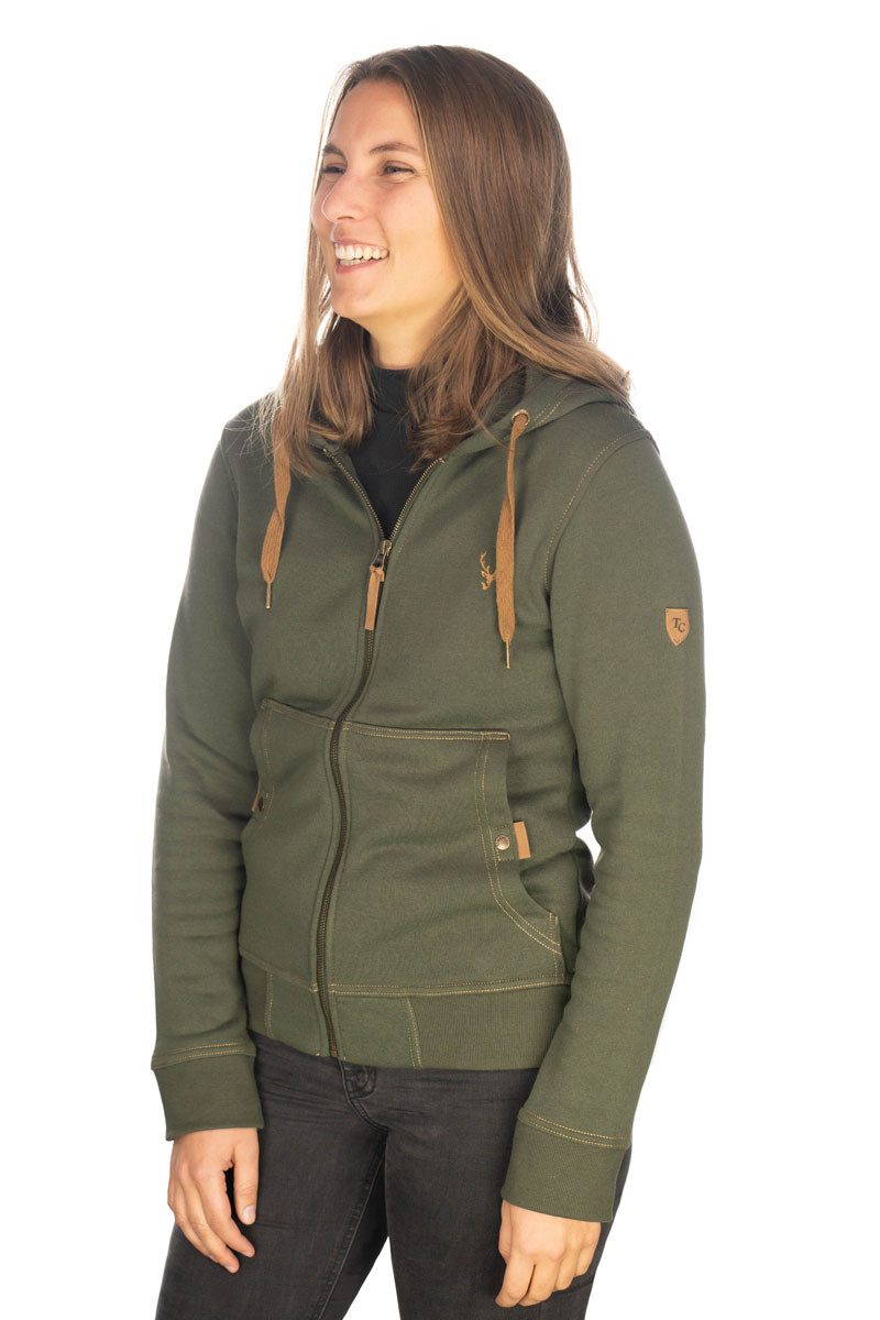 Tom Collins Sweatjacke Jorika Tailliert, hochgeschlossen mit Kapuze, 2 Brusttaschen, 1/1-Arm