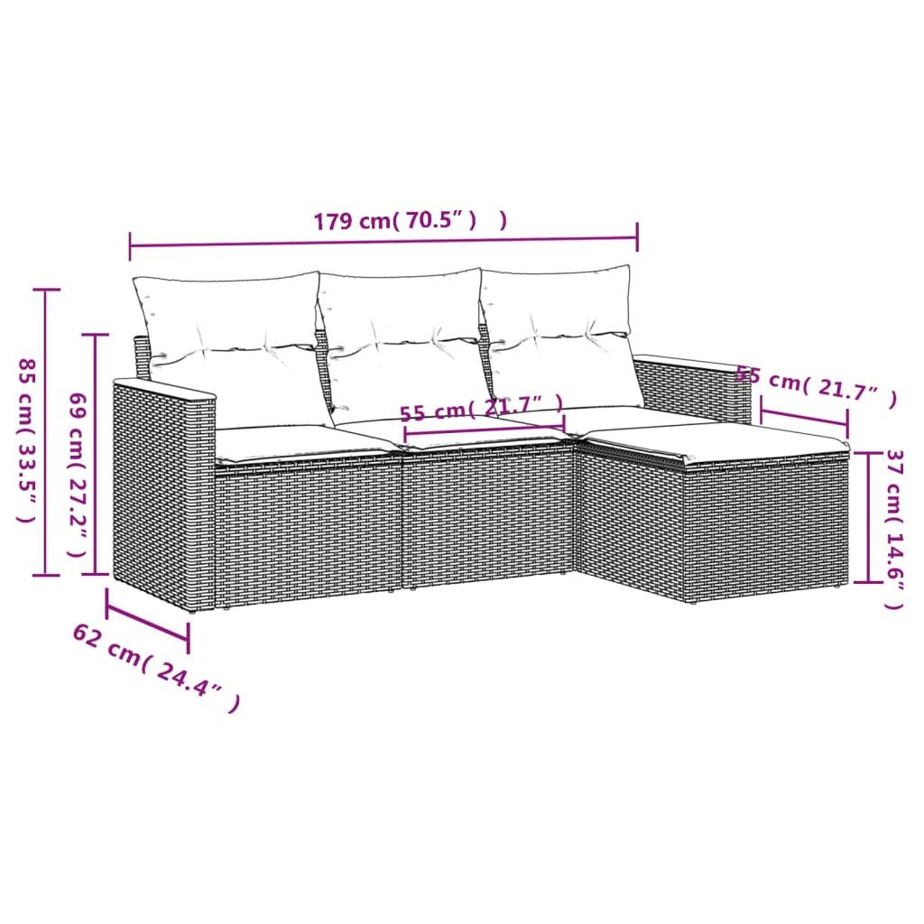 vidaXL Gartenlounge-Set 4-tlg. Garten-Sofagarnitur mit Kissen günstig online kaufen
