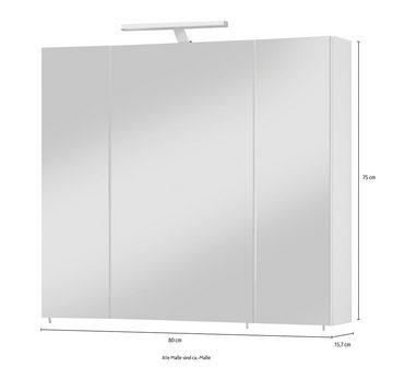 welltime Spiegelschrank Torino Breite 80 cm, 3-türig, LED-Beleuchtung, Schalter-/Steckdosenbox