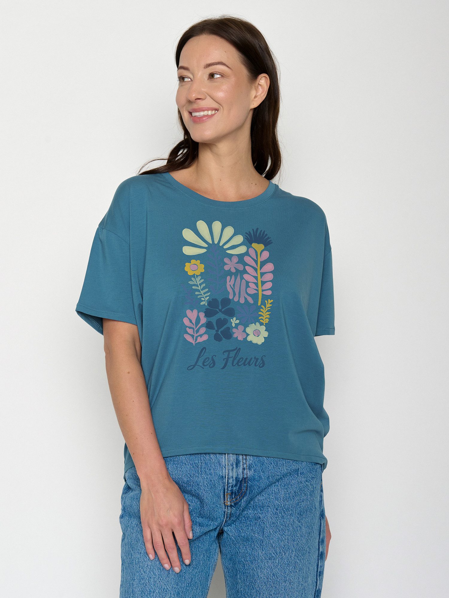 GreenBomb T-Shirt Feel Les Fleurs (1-tlg., 1) lockerer Schnitt, leichter Fall, vorne kürzer als hinten