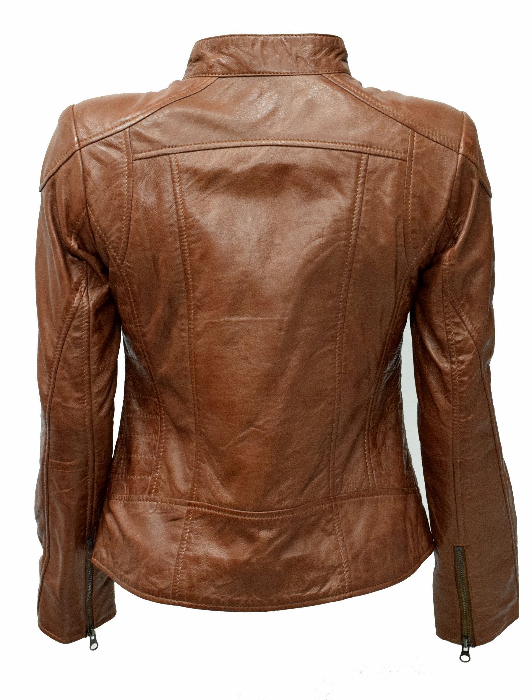 Zimmert Leather Lederjacke Frida washed Lammnappa Leder, Cognac, Schwarz, Braun, Beere, Rot