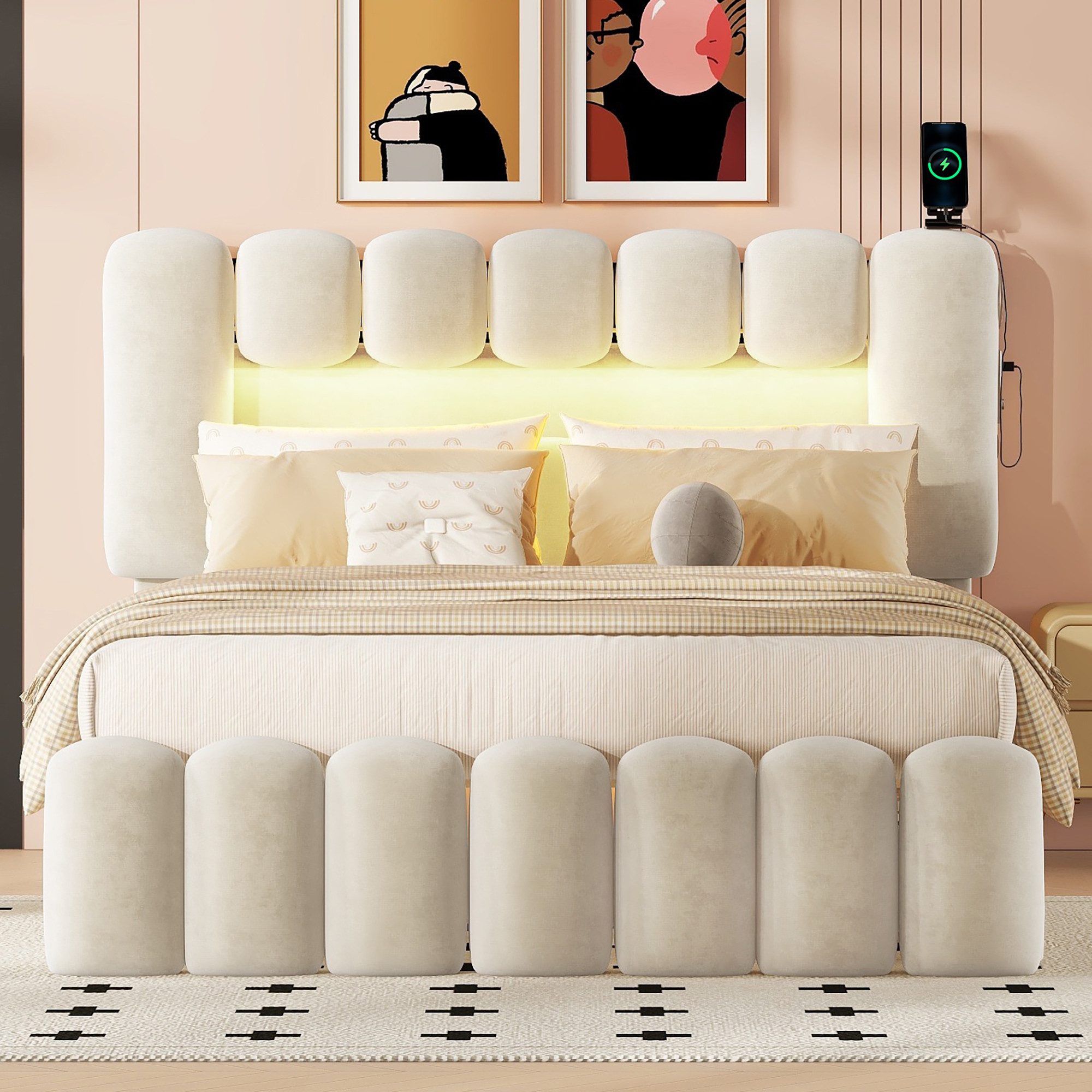 SOFTWEARY Polsterbett mit LED-Beleuchtung und Lautsprecher günstig online kaufen