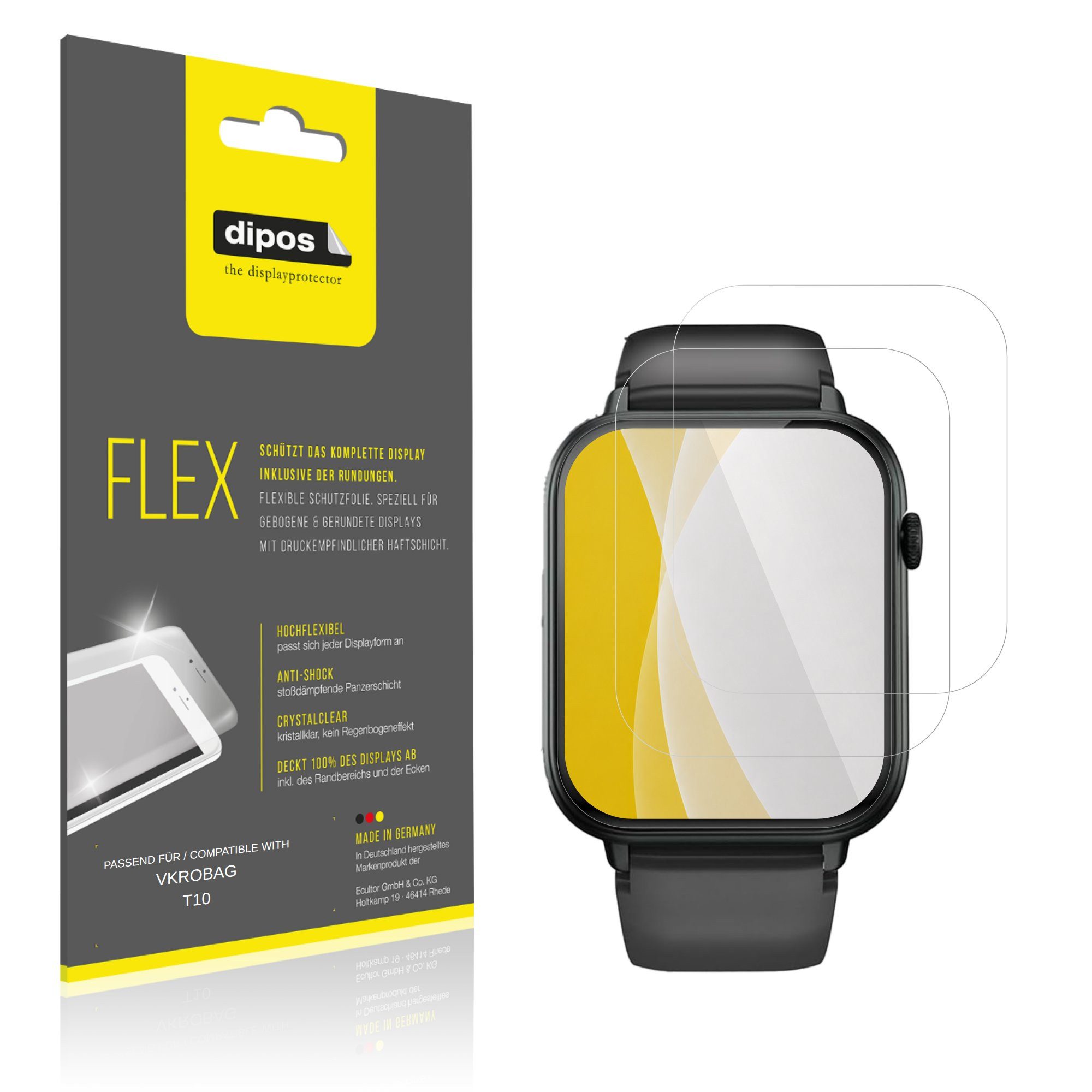 dipos Displayschutzfolie Schutzfolie für VKROBAG T10, 2 Stück, Displayschutz Schutz Folie Made in Germany