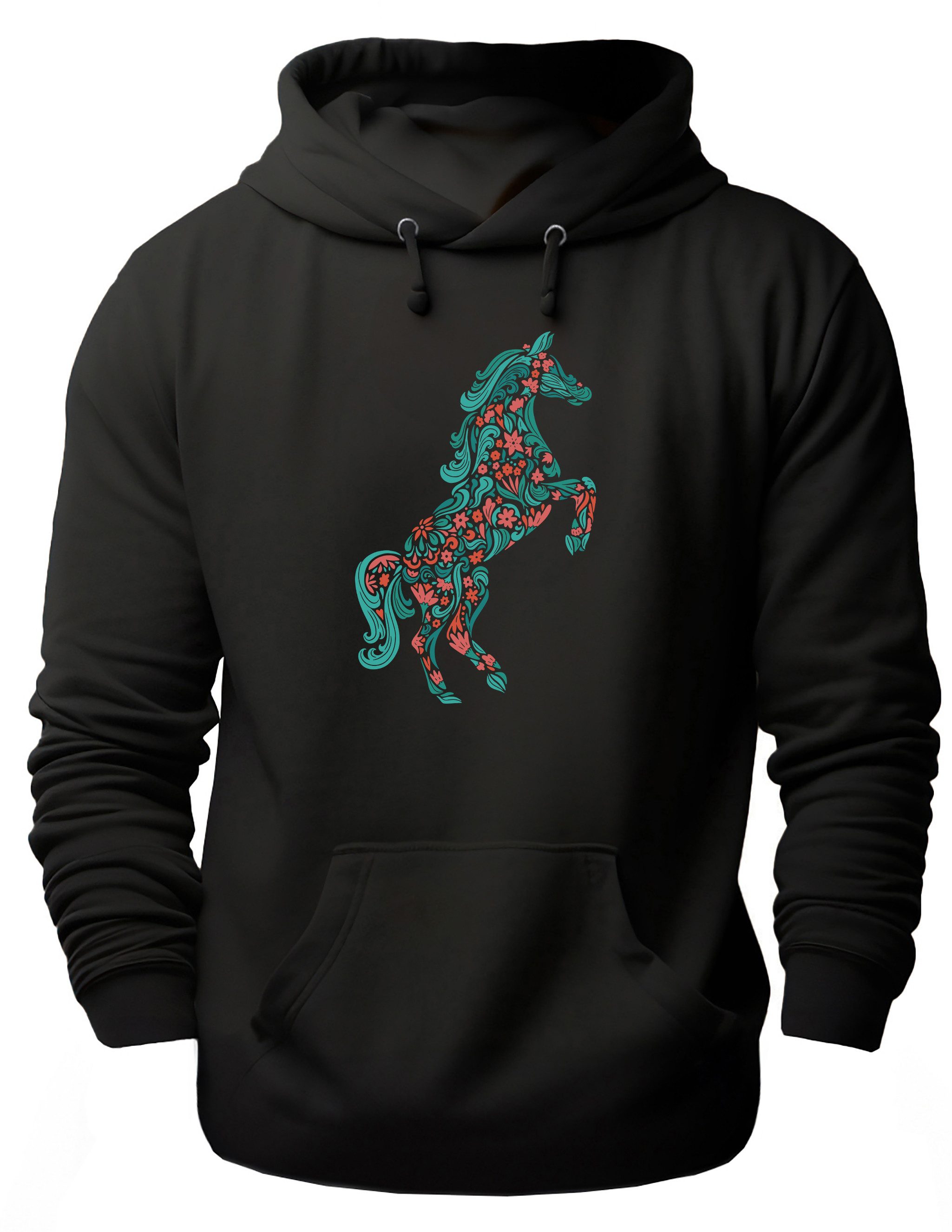 MyDesign24 Hoodie Pferde Kapuzen Pulli - Pferd aus Blumen Herren und Damen Kapuzensweater i151