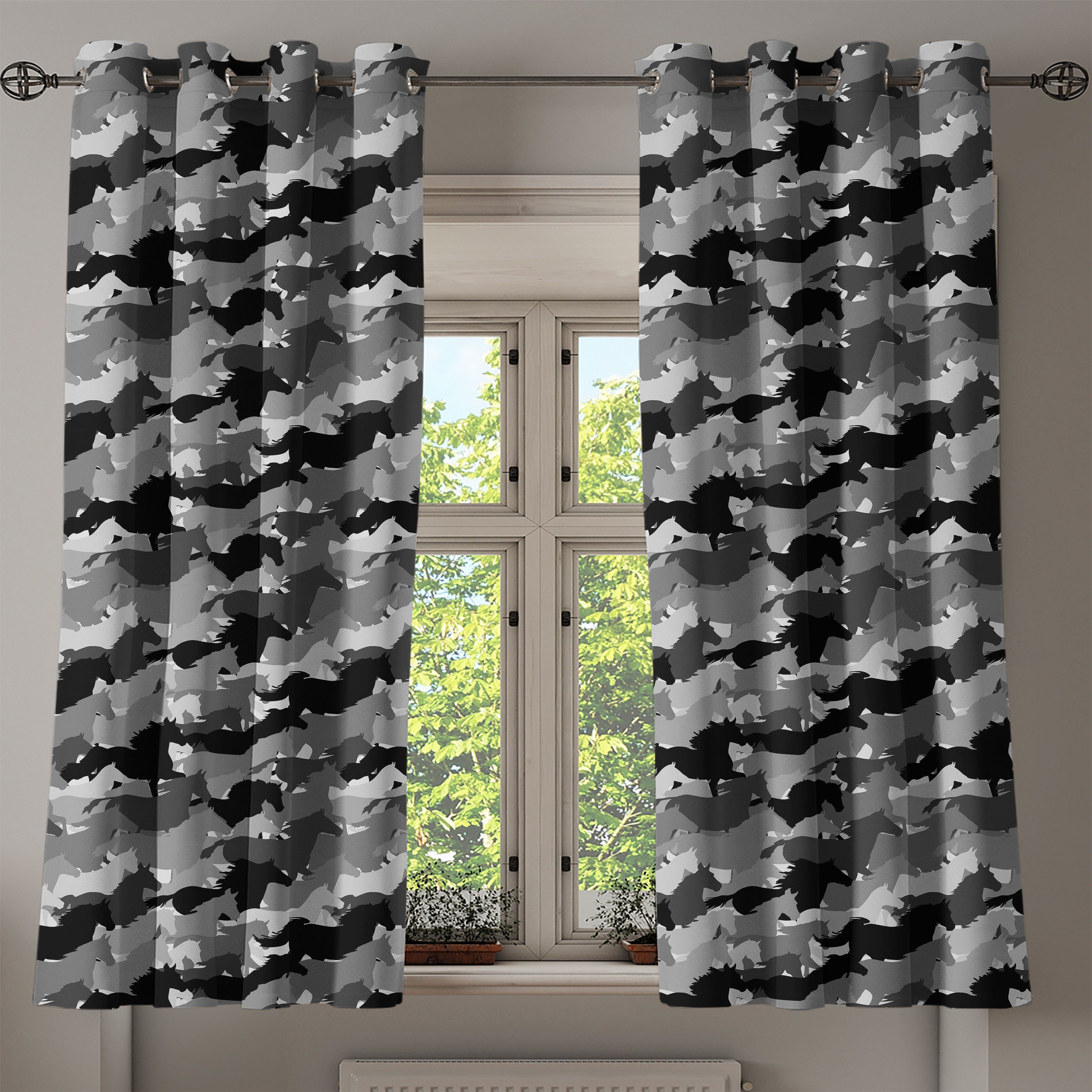 Mustang Tiere Schlafzimmer Wohnzimmer, 2-Panel-Fenstervorhänge Pferde Gardine Dekorative Abakuhaus, für Herde