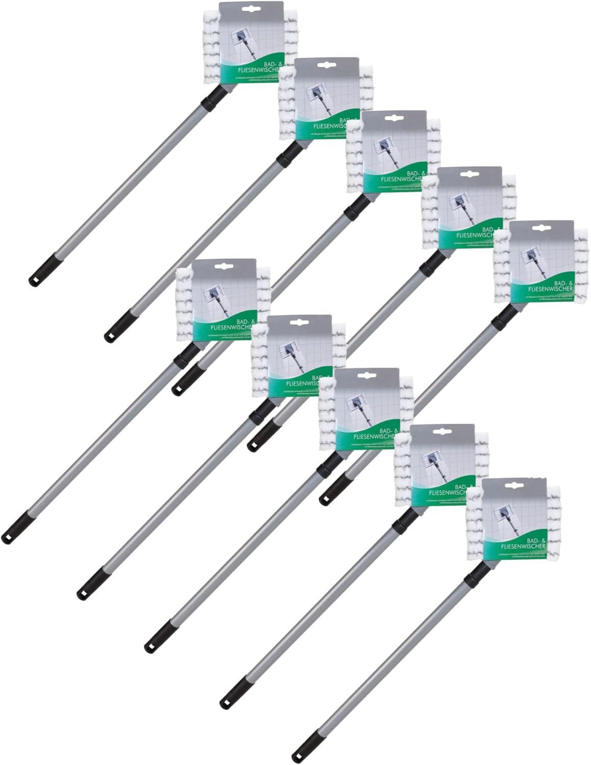 Novaliv Kehrgarnitur 20947-10x, (10-tlg), Novaliv 10x Fliesenreiniger Bad Wand mit Teleskopstiel inkl Mikrofaser