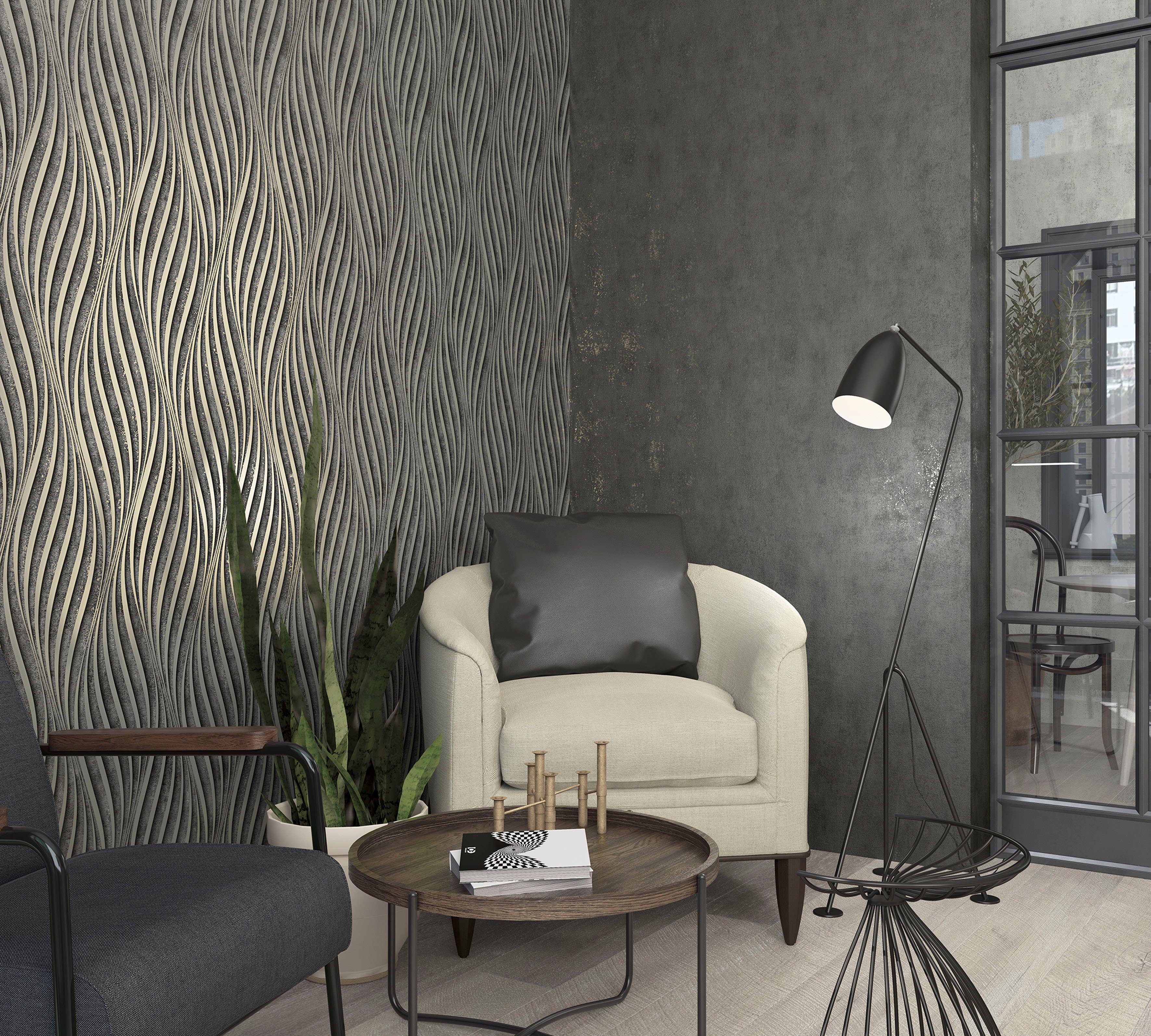 Marburg Vliestapete Patina, strukturiert, glänzend, moderne Vliestapete für Wohnzimmer Schlafzimmer Küche silber | Vliestapeten
