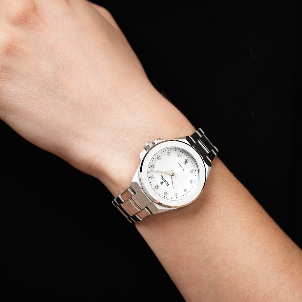 Festina Quarzuhr Mademoiselle F20700/1, Armbanduhr, Damenuhr, Edelstahlarmband, analog, Tag, Zirkonia (synth)