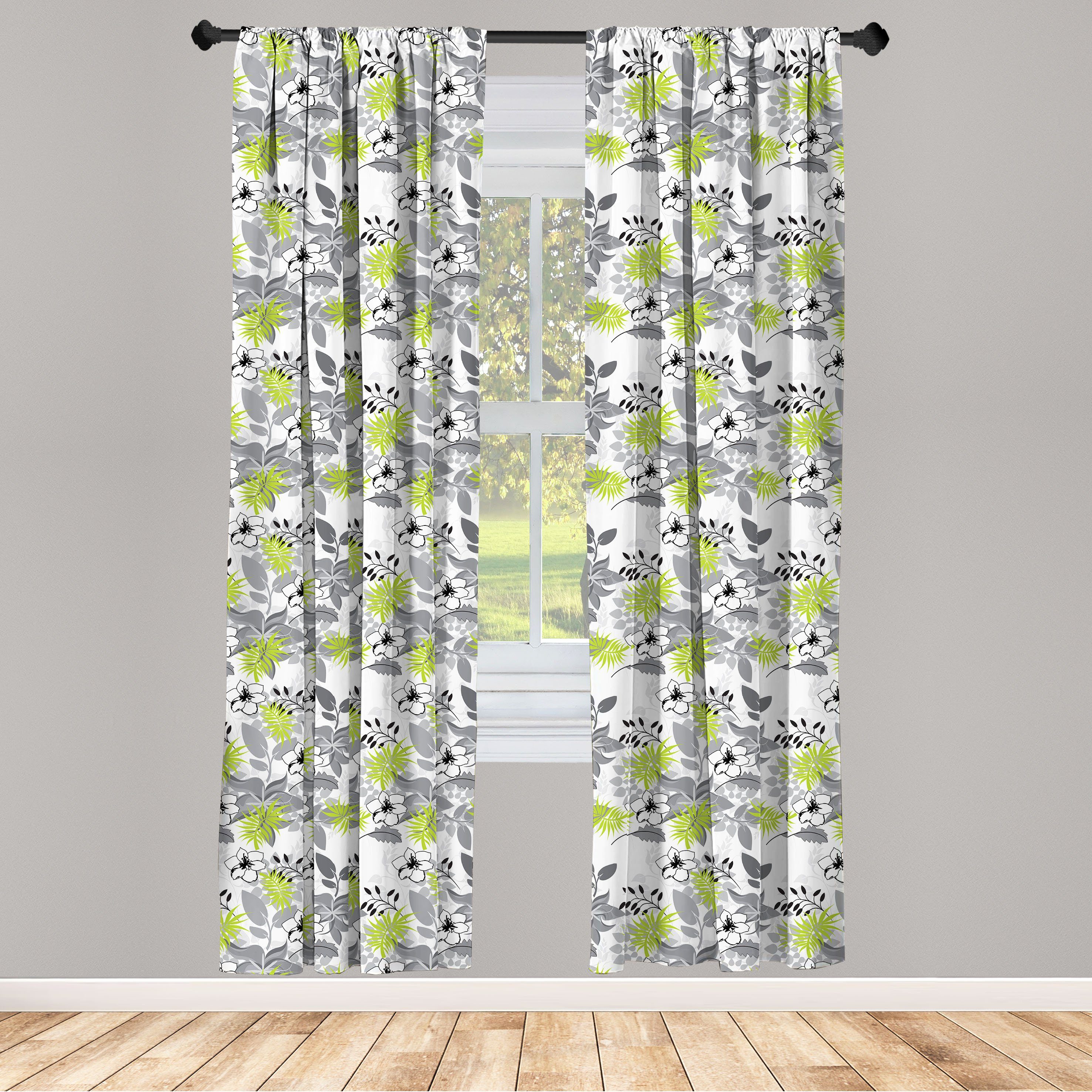 Gardine Vorhang für Wohnzimmer Schlafzimmer Dekor, Abakuhaus, Microfaser, Botanik Kreative Blätter und Blumen | Fertiggardinen