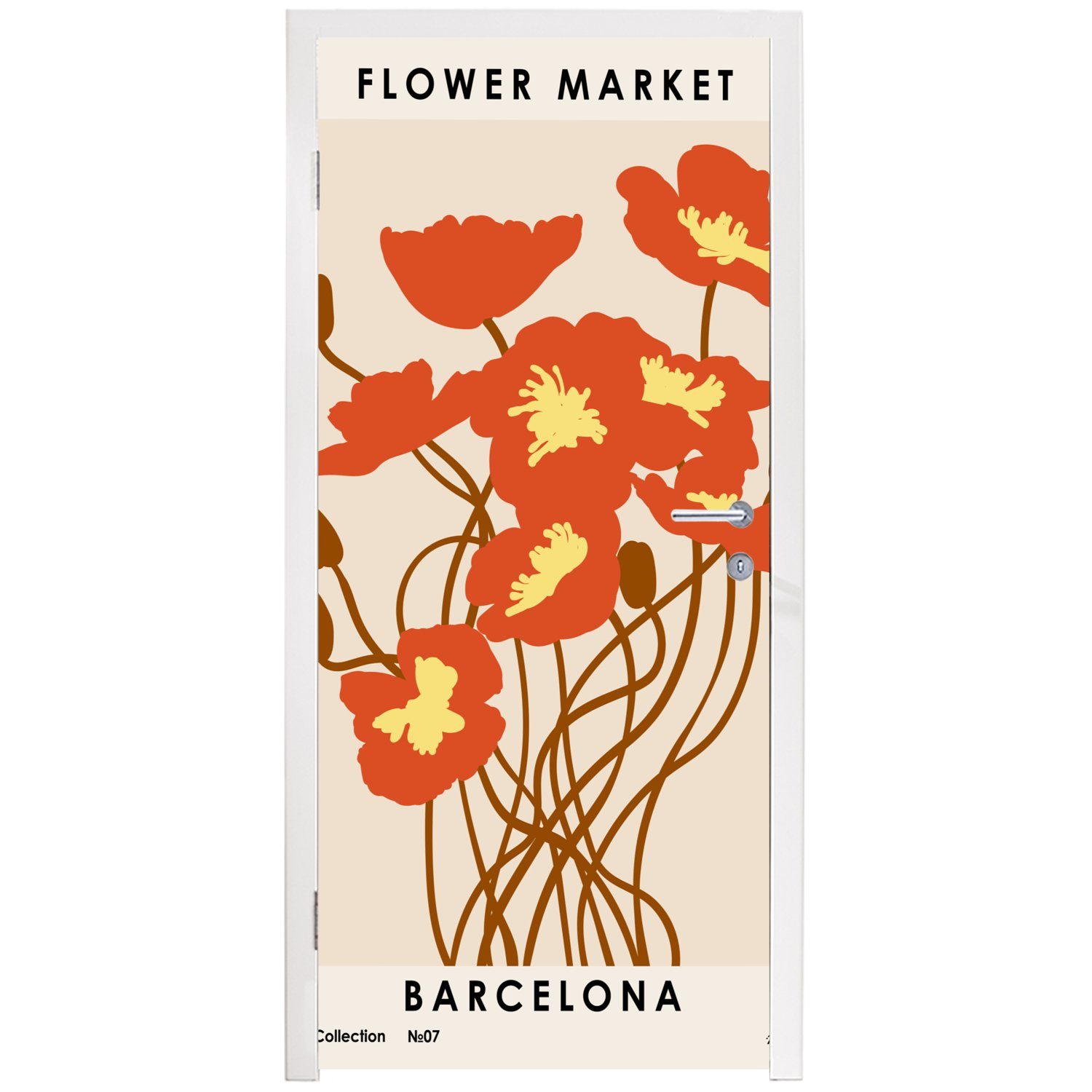 - Pastell Vintage, Türaufkleber, St), - Blumen bedruckt, - - Tür, MuchoWow Türtapete Zitate 75x205 Fototapete (1 für Matt, cm Barcelona