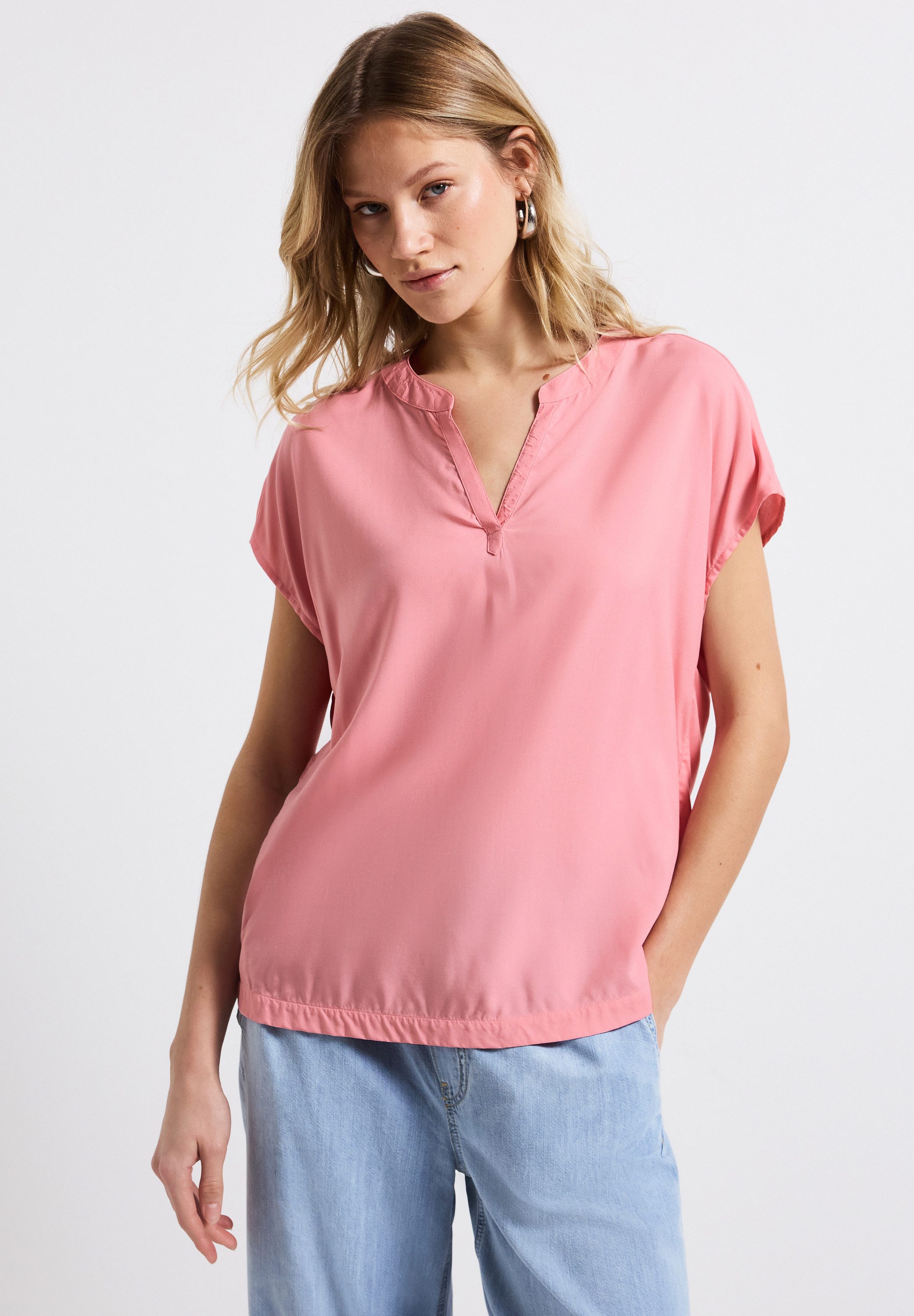 STREET ONE Kurzarmbluse Split Neck günstig online kaufen