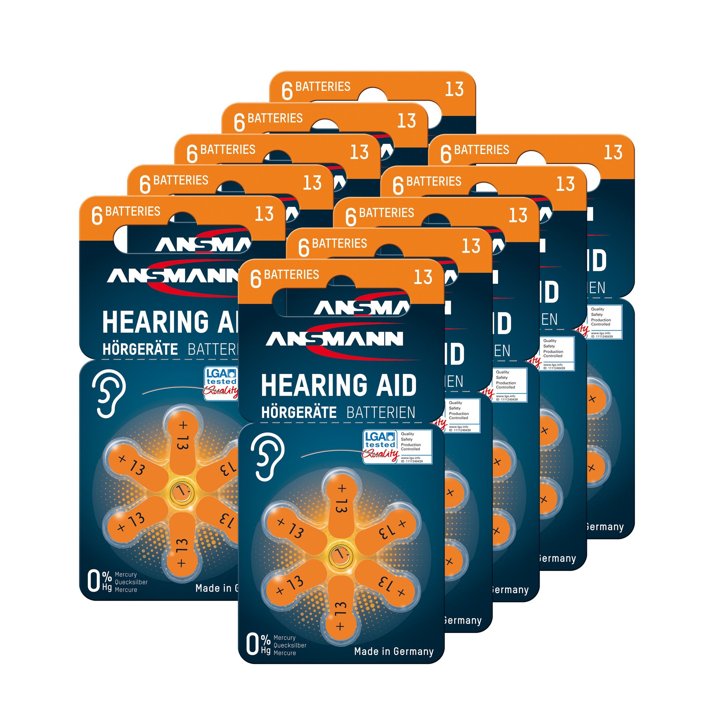 ANSMANN AG ANSMANN Hörgerätebatterien Typ 13 orange, 60 Stück Knopfzelle