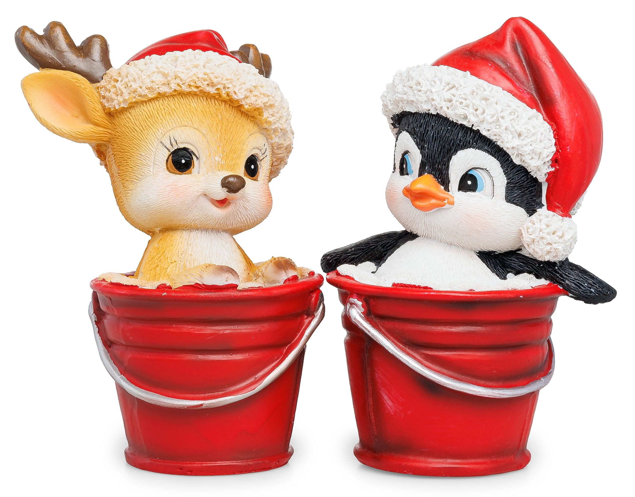 SIKORA Weihnachtsfigur 2er Set Deko Figur Pinguin & Rentier im Eimer Weihna günstig online kaufen
