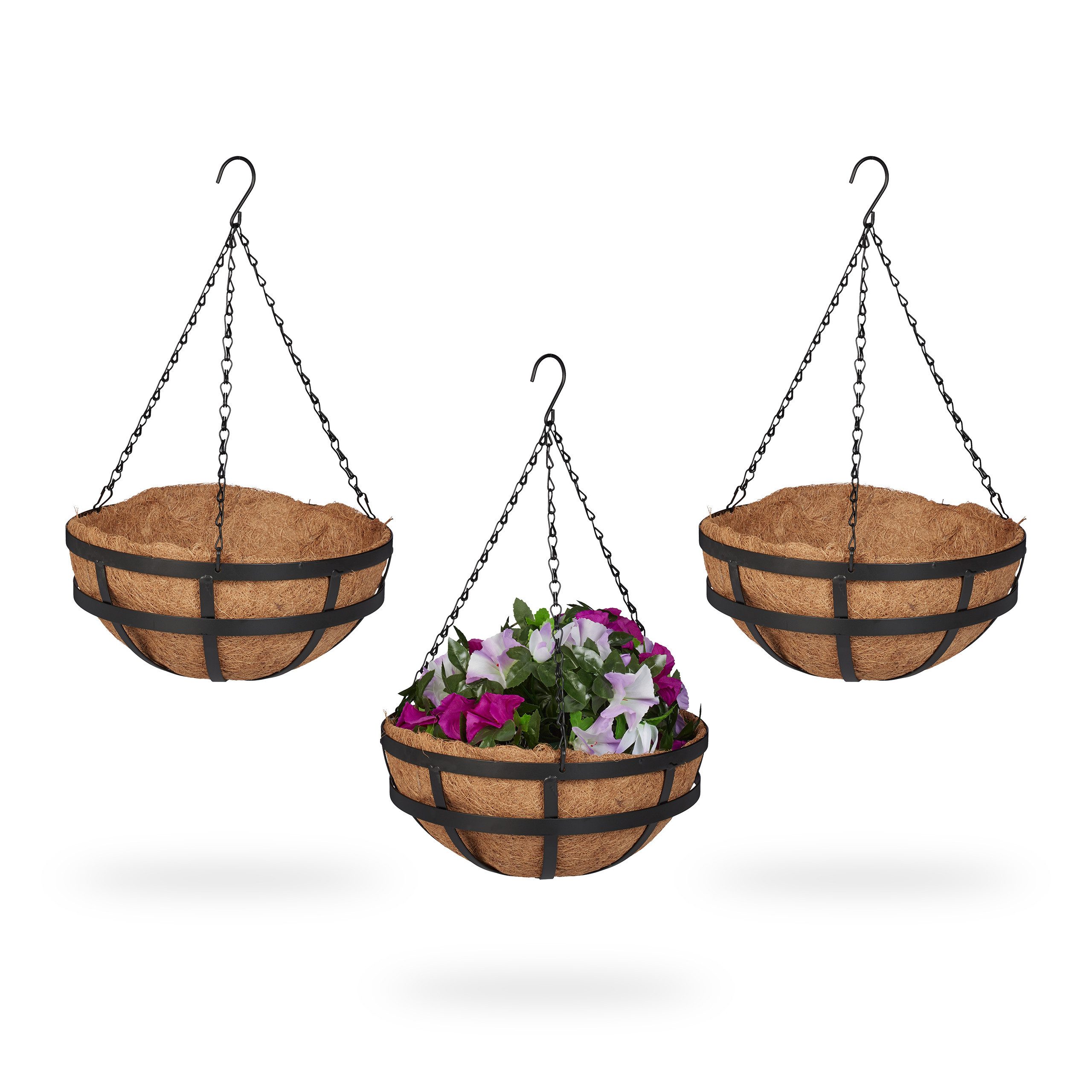 relaxdays Blumenampel 3er Set mit Kokoseinlage günstig online kaufen