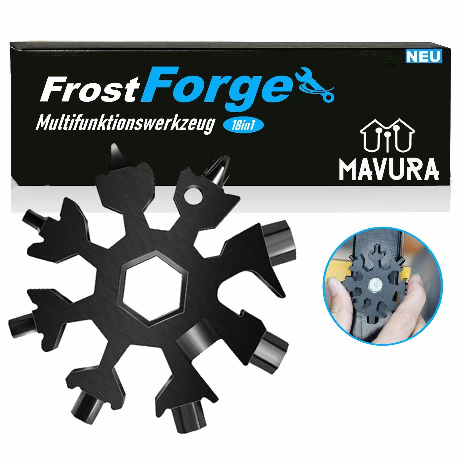 MAVURA Multitool FrostForge 18in1 Multi Werkzeug Schneeflocke  Schneeflocken, Edelstahl Multifunktionswerkzeug Geschenk Gadget