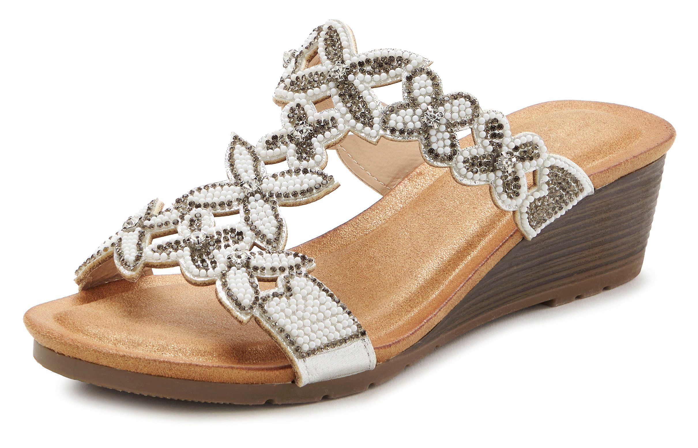 Vivance Mule, Sommerschuh, Sandale, Pantolette mit Keilabsatz und modischen Glitzerdetails