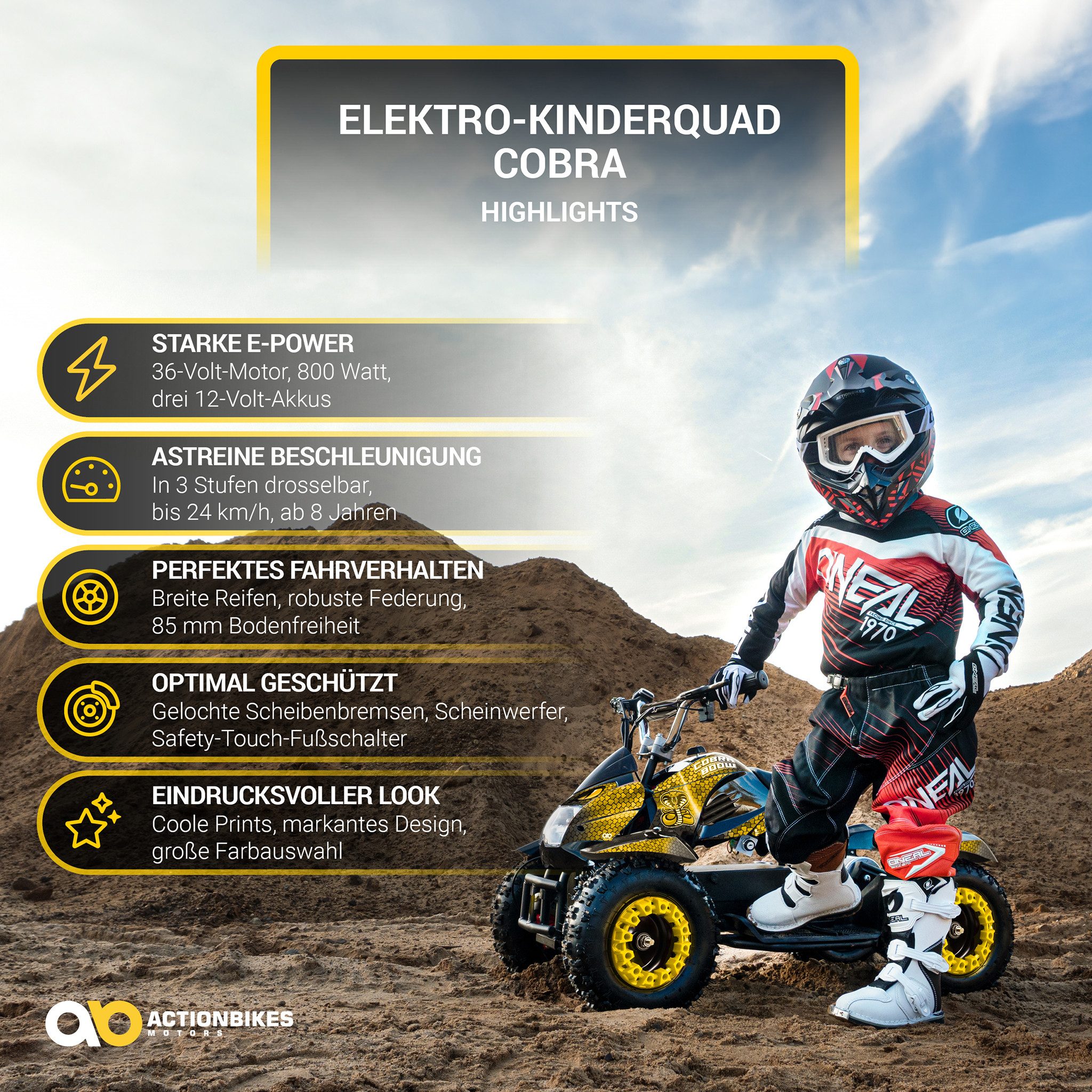 Actionbikes Motors Elektro-Kinderquad ATV Cobra 800 W 36 V - Kinder Elektroquad, Kinderquad Elektro, Quad für Kinder, Elektro Quad, Kinder Elektroquad