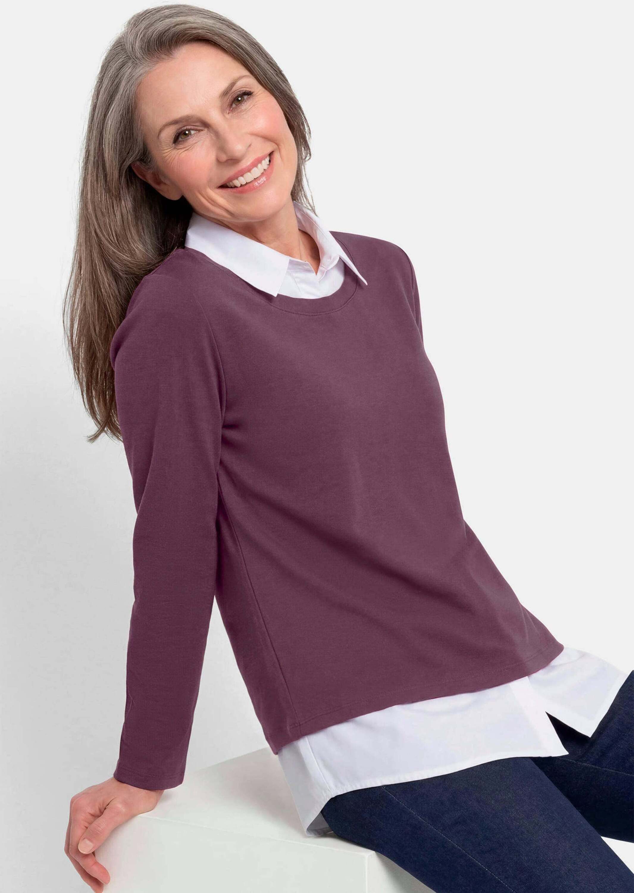 GOLDNER Longshirt Elegantes 2-in-1 Business-Oberteil Langarm-Shirt mit Hemdkragen und Hemdsaum, hüftumspielend, Baumwolle – Bild 4 von 5