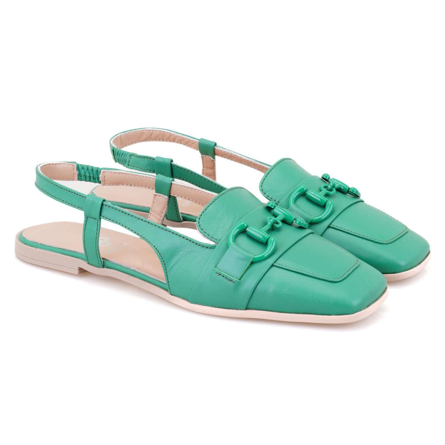 Desa Damen-Ballerinas aus Leder – Slingback, Gummisohle, flacher Absatz Pumps