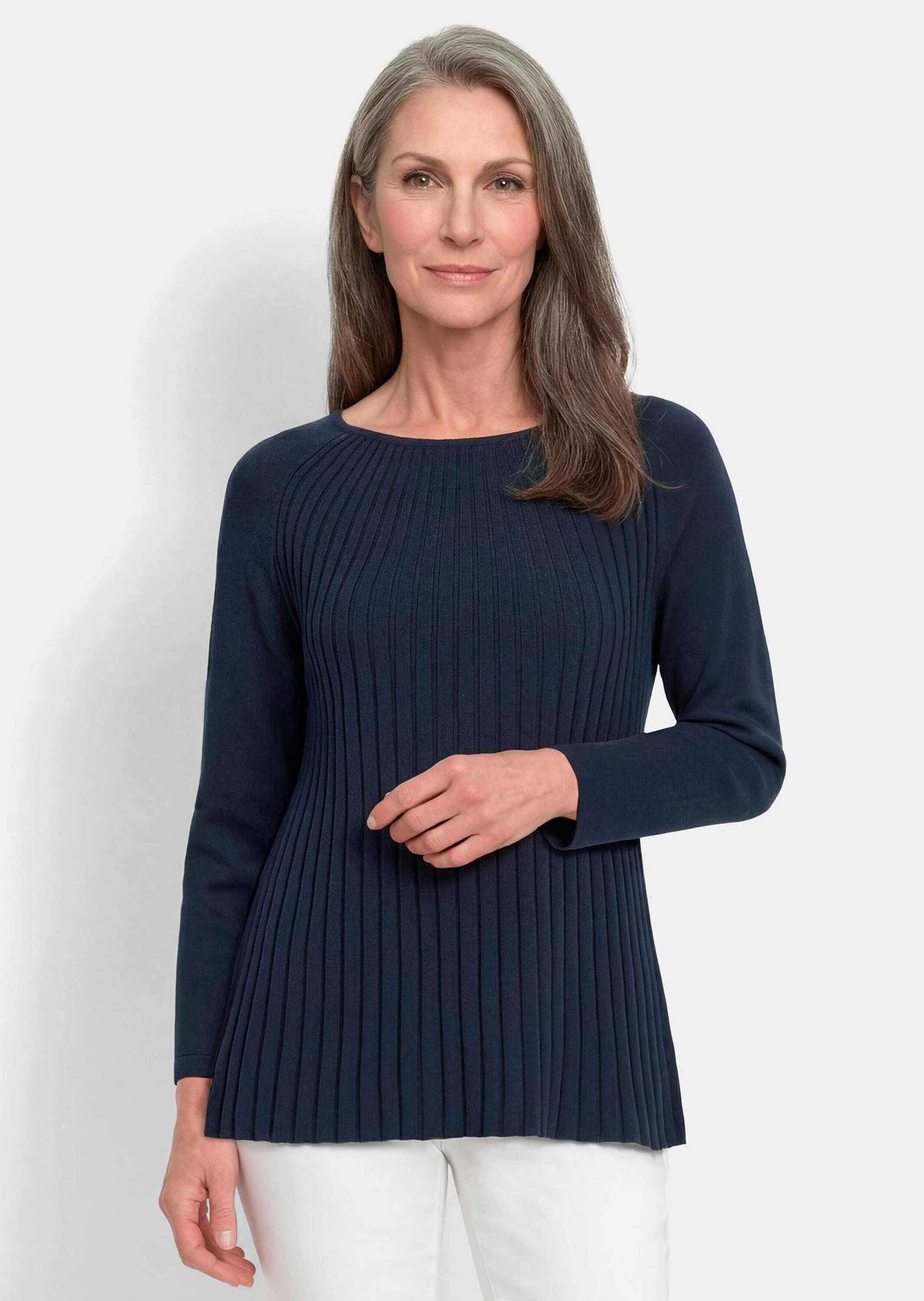 GOLDNER Strickpullover Tunikapullover in A-Linie Weicher Strickpullover mit U-Boot-Ausschnitt und Raglanärmeln