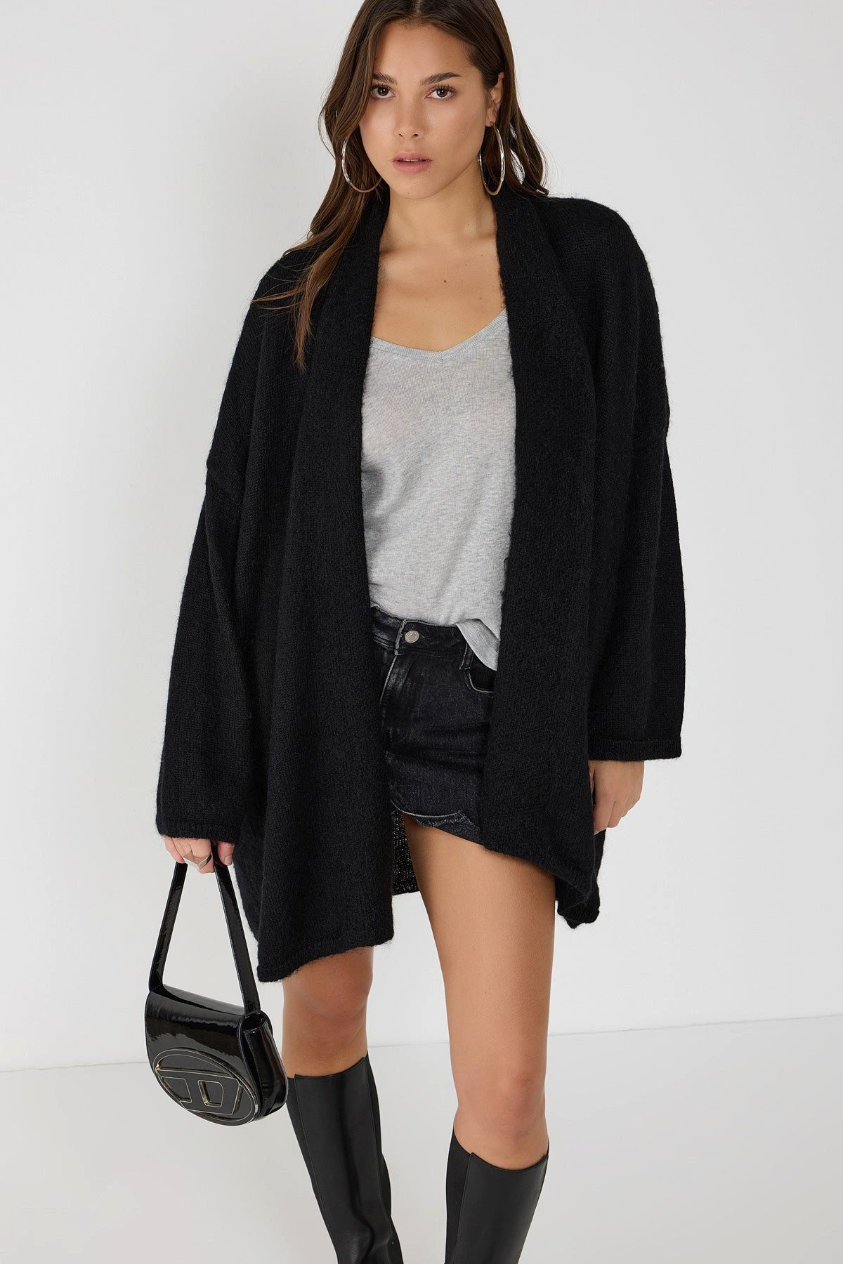 No Matter What Blusentop Basic-Bluse mit weitem Ausschnitt und langen Ärmeln