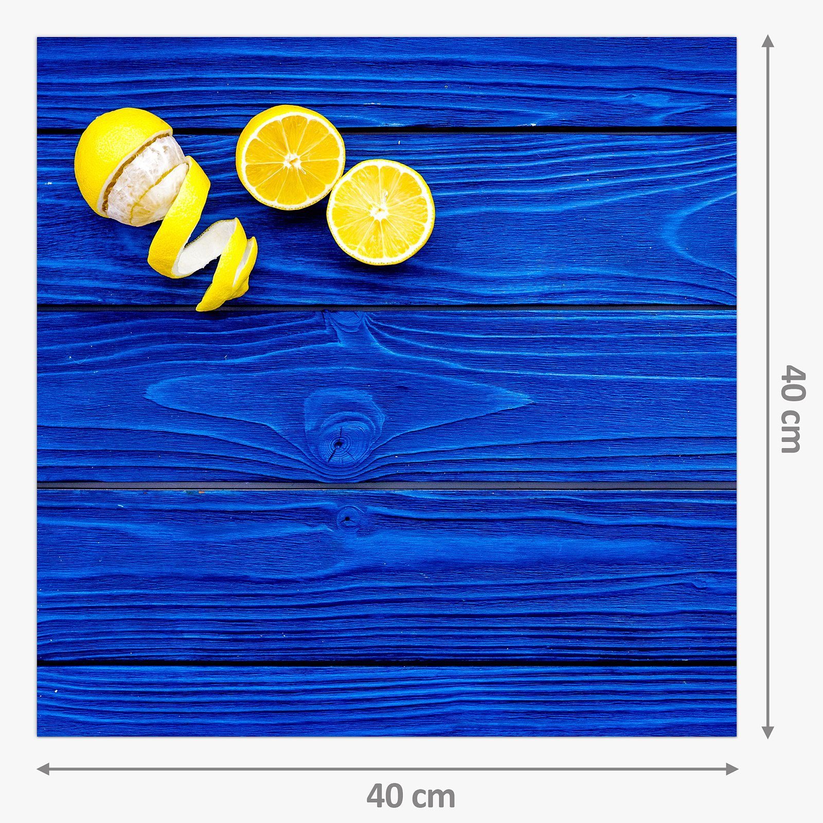 Primedeco Küchenrückwand Küchenrückwand Spritzschutz Glas auf mit Holz Motiv Zitronen