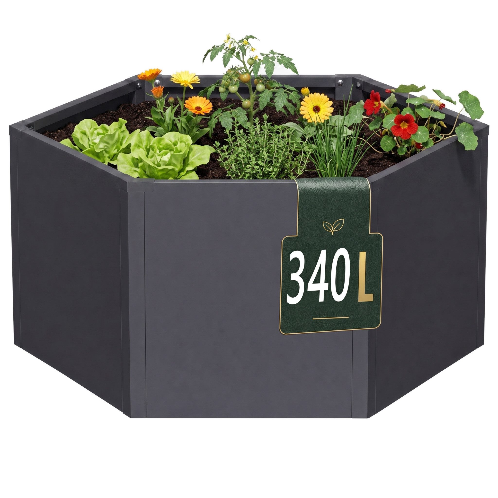 Kubus Hochbeet Siena sechseckiges Pflanzbeet für Garten, Terrasse und Balkon, Hexagon-Design, pulverbeschichtet, UV-beständig