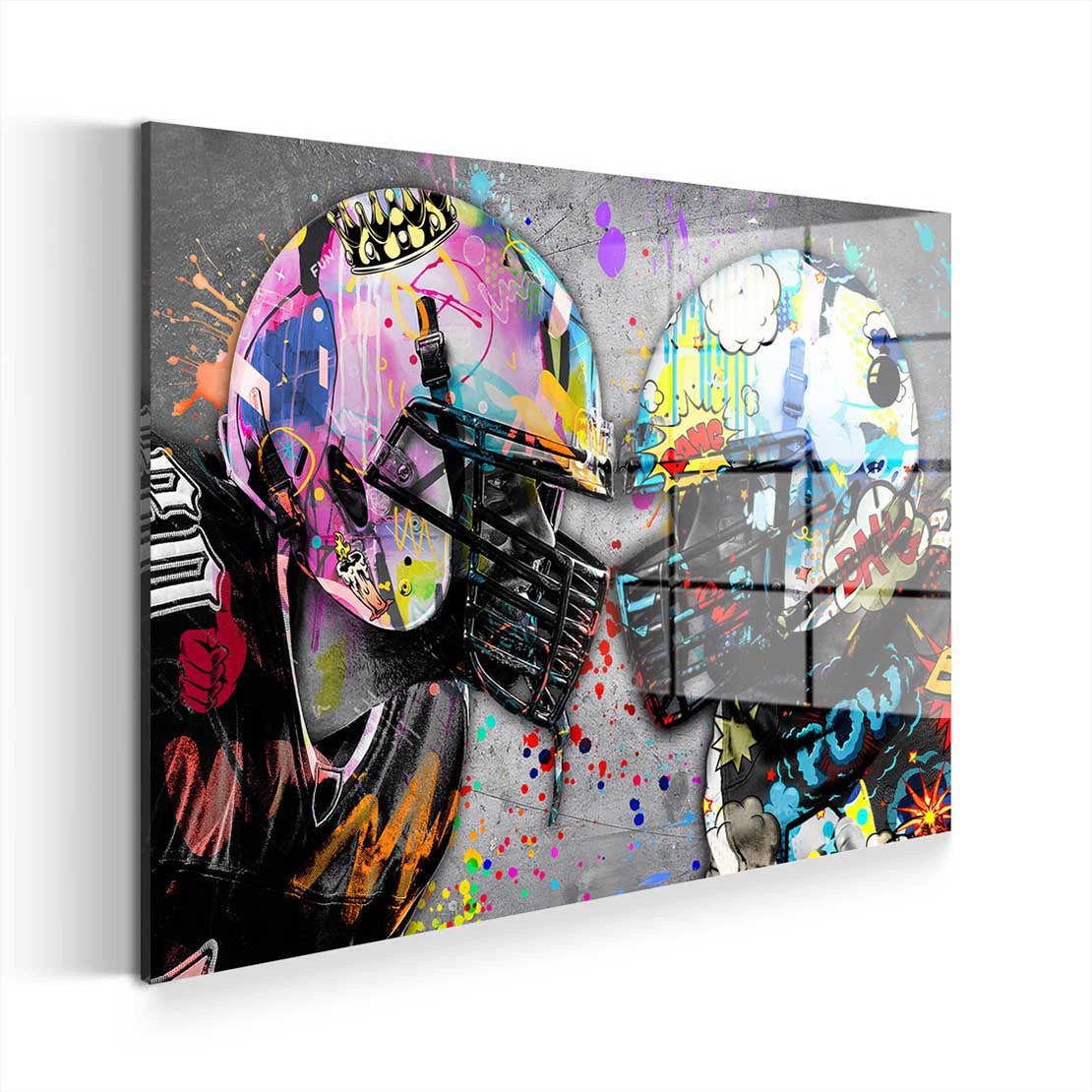 Artedinoi Acrylglasbild Football Helme Graffiti Acrylglas Wandbild Bild Wanddeko Wohnzimmer XL