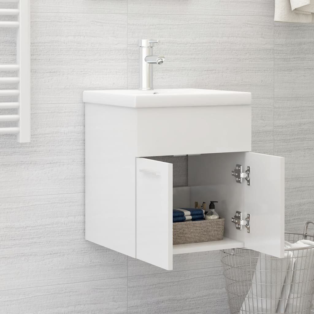 Hochglanz-Weiß Badezimmerspiegelschrank Einbaubecken Waschbeckenunterschrank vidaXL mit (1-St)