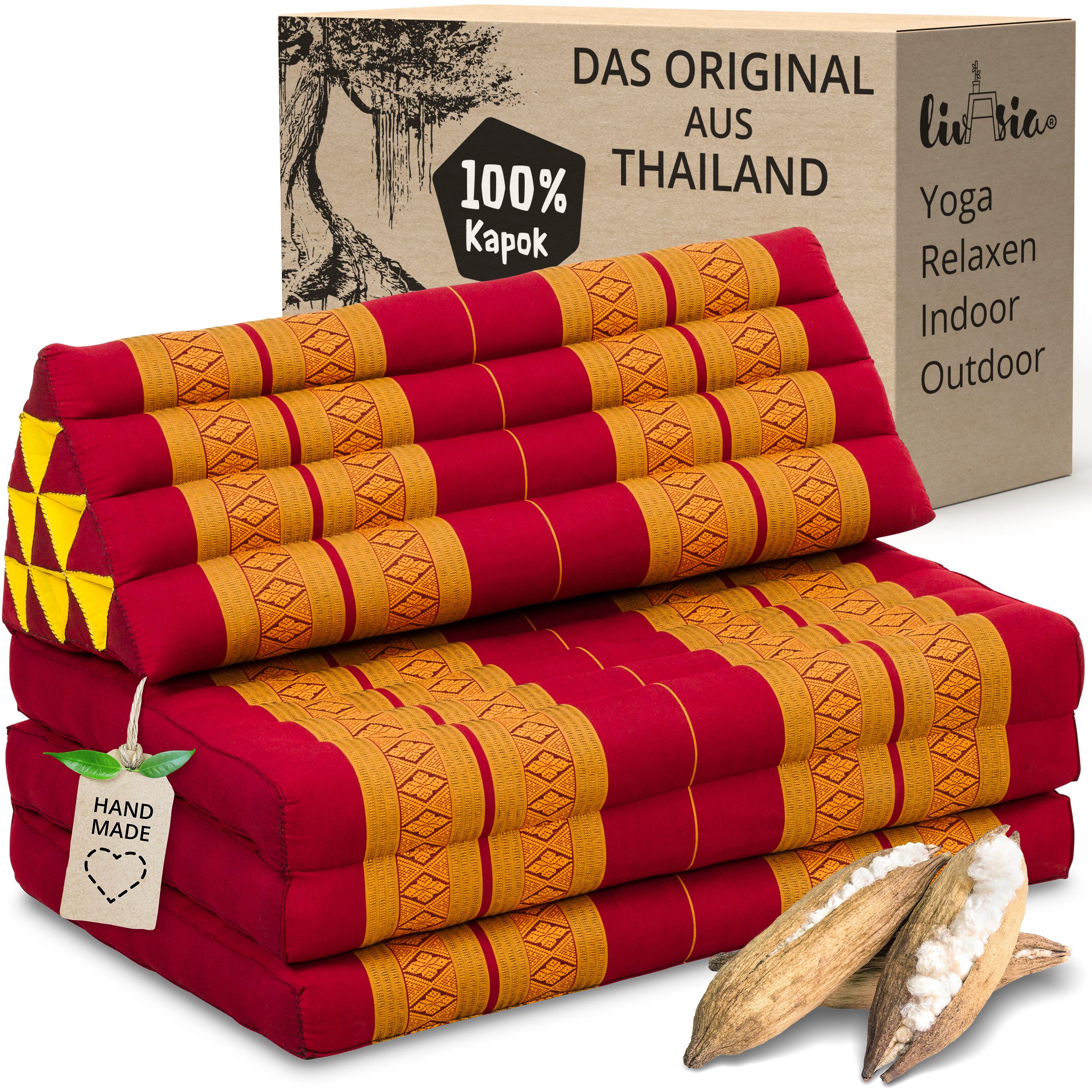 livasia Sitzsack Thaikissen XXL breit - 190x80x8cm, Kapok, vegan, handgefertigt