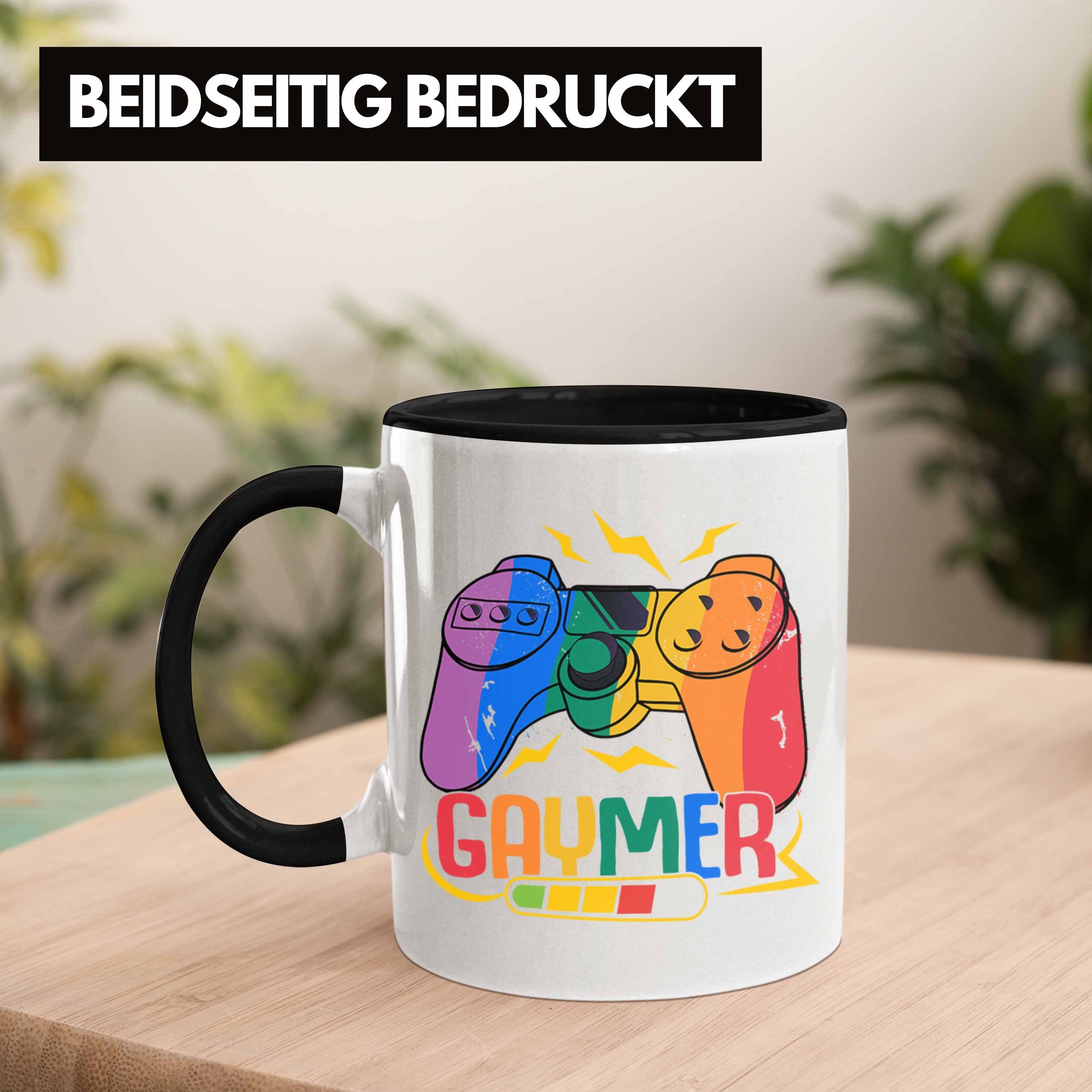 Trendation Lesben Schwule - Regenbogen Grafik Geschenk LGBT Schwarz Tasse Regenbogen Tasse für Transgender Trendation Gaymer Lustige