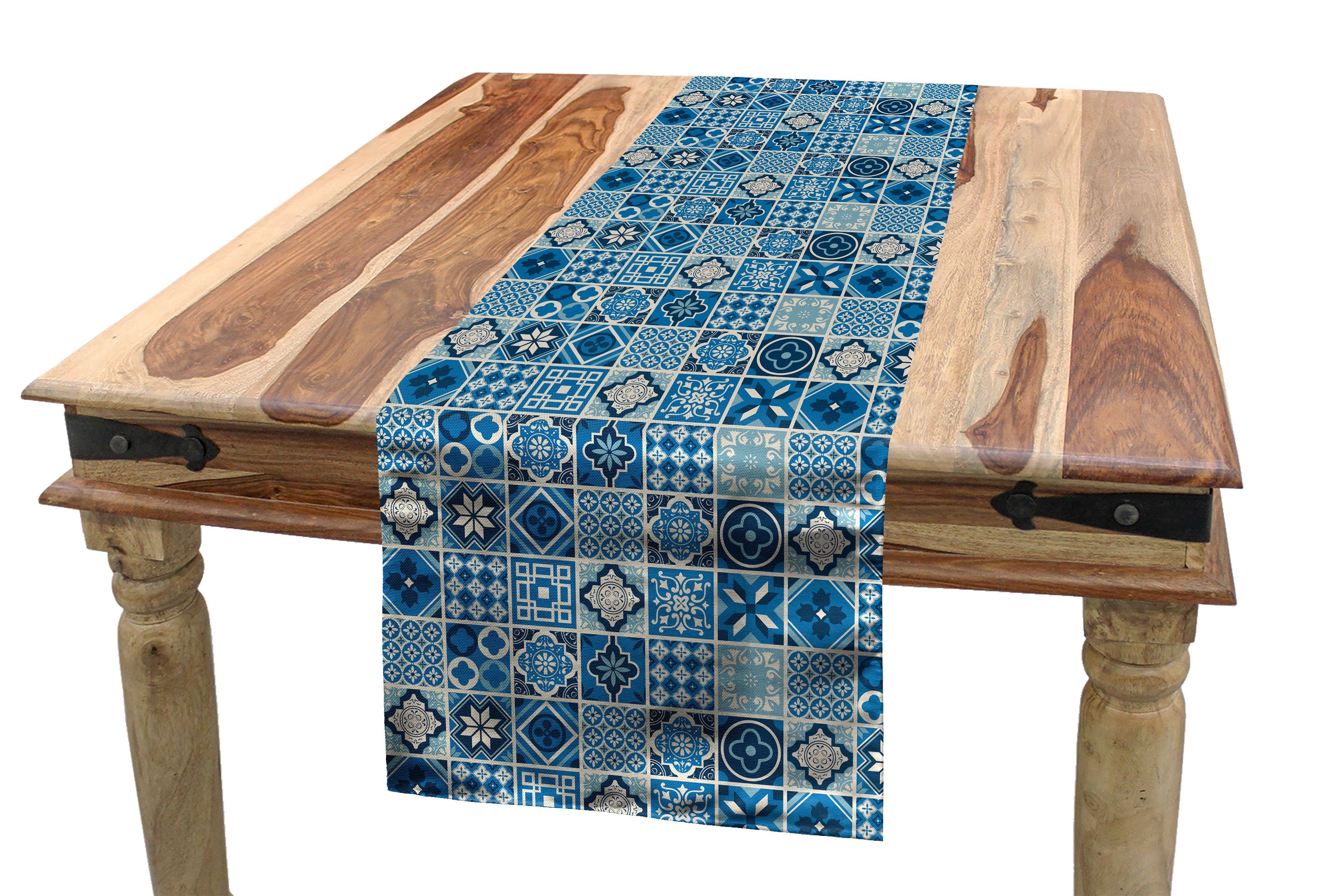 Tischläufer, blau Esszimmer Abakuhaus Squares Gitter Dekorativer Küche Navy Tischläufer Rechteckiger Zier