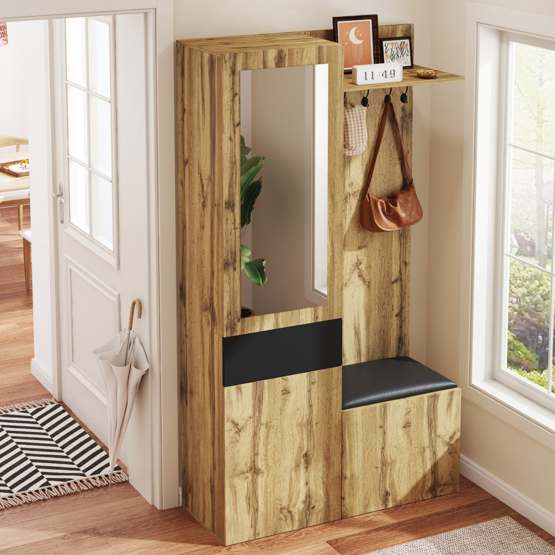 STILVORA Garderoben-Set Garderobenset mit Haken,Spiegel,Schuhschrank,Einbau günstig online kaufen