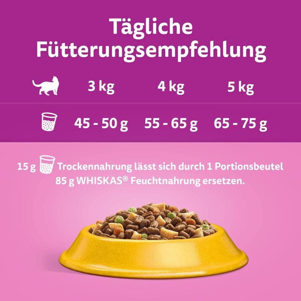 Whiskas WHISKAS® Karton Trocken 7+ mit Huhn 3 x 800g, Trockenfutter für: Katze